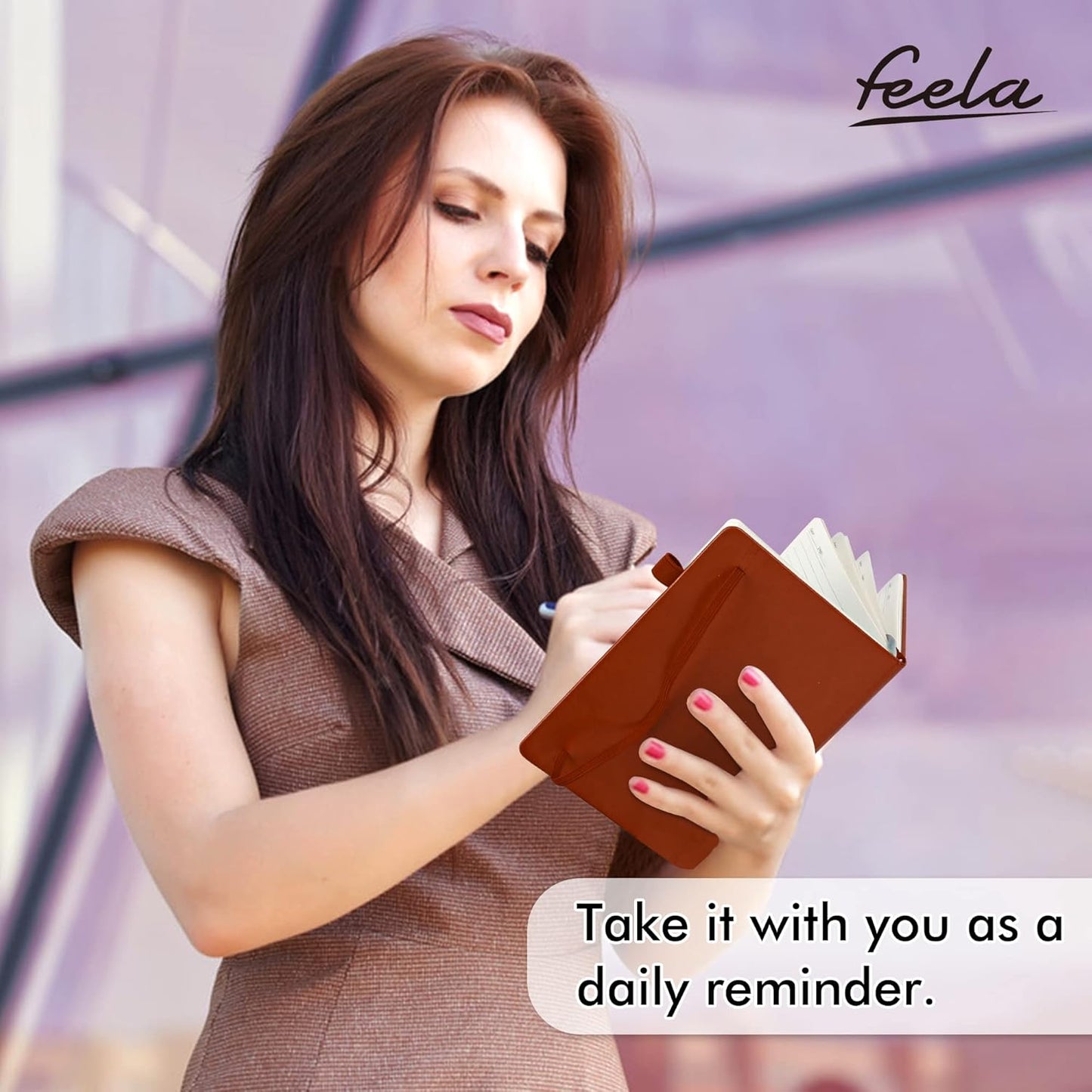 feela 5 Pack Journal Notebook Bulk for School, Hardcover Business Notebooks Classic Ruled Lined Journals with Pen Holder for Work Note Taking, with 5 Black Pens, 120 GSM, 5.1”x8.3”, A5, Brown