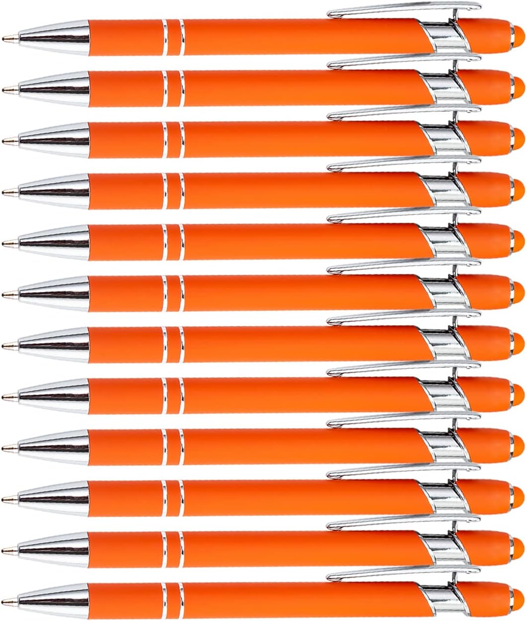 Pasisibick 12-Pack Orange Ballpoint Pens with Stylus Tip - 2 in 1 Metal Stylus, 1.0 mm Medium Point, Smooth Pen for Touch Screen Tablet