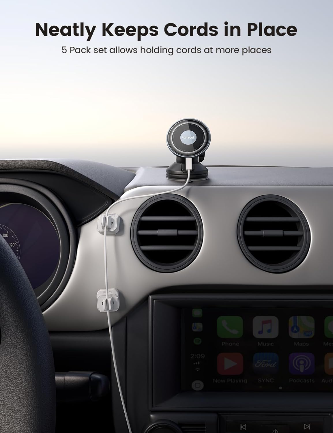 10Pack Cable Spring Holder Clips, Cord Organizer for Desk - Lamicall Adjustable Cord Clip, Wire Holder Organizer, Phone USB Charger Cable Holder, White