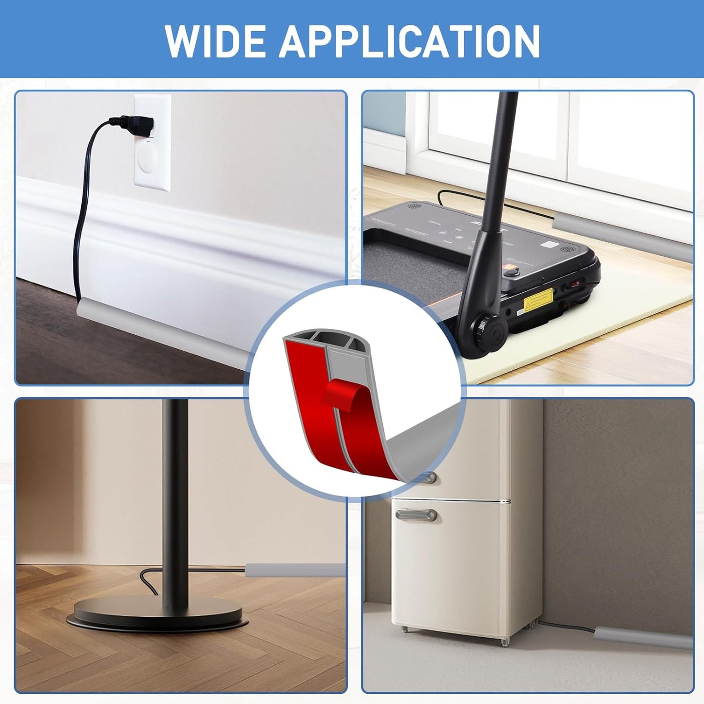 Floor Cord Cover Self Adhesive Cord Hider Floor Extension Cord Covers for Floor Power Cord Protector Cable Management Prevent Cable Trips Cable Cavity 0.59" W x 0.31" H (Grey, 20Ft)