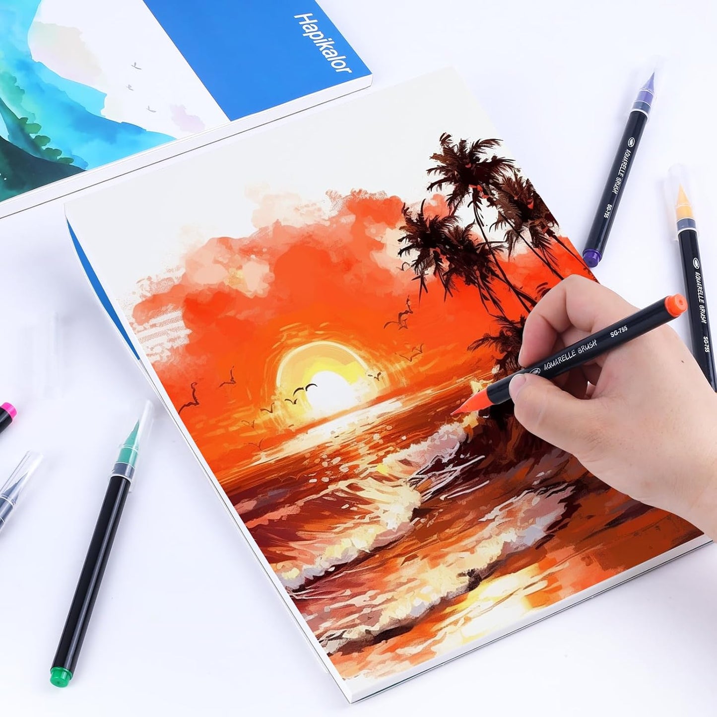 Hapikalor School Supplies for Teens, 3-Pack 9"x12" Watercolor Paper Pad, 140lb/300gsm, Premium Water Color Pad for Paint, Watercolor Pencils, Watercolor Pens, Charcoal, Oil Pastels and Acrylic, Blue