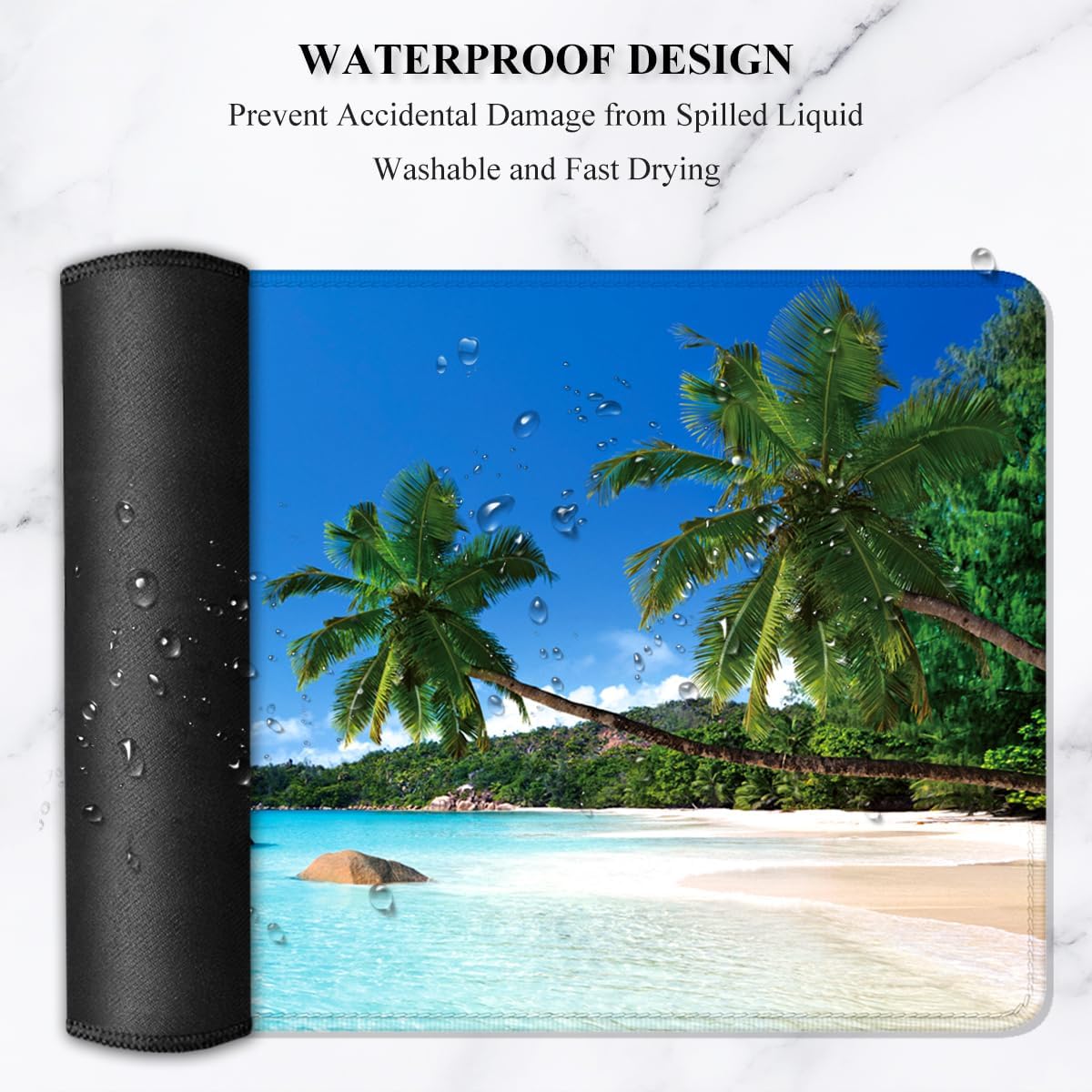 Auhoahsil Large Gaming Mouse Pad, Beach Theme XXL 35.4 x 15.7 in Desk Pad Stitched Non-Slip Rubber Long Computer Mousepad Thin Extended Full Size Desk Mat for Desktop, Laptop, Wireless Mice, Blue