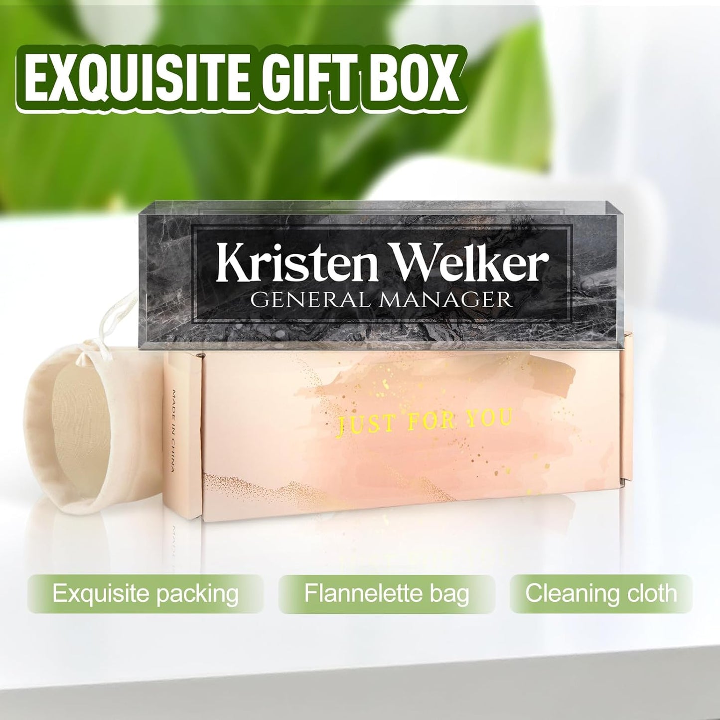 Gowellly Desk Name Plate Personalized - Custom Acrylic Name Plate for Desk - Enterprise Custom Logo/Text nameplates - Employee Appreciation Gifts (Ink Black)