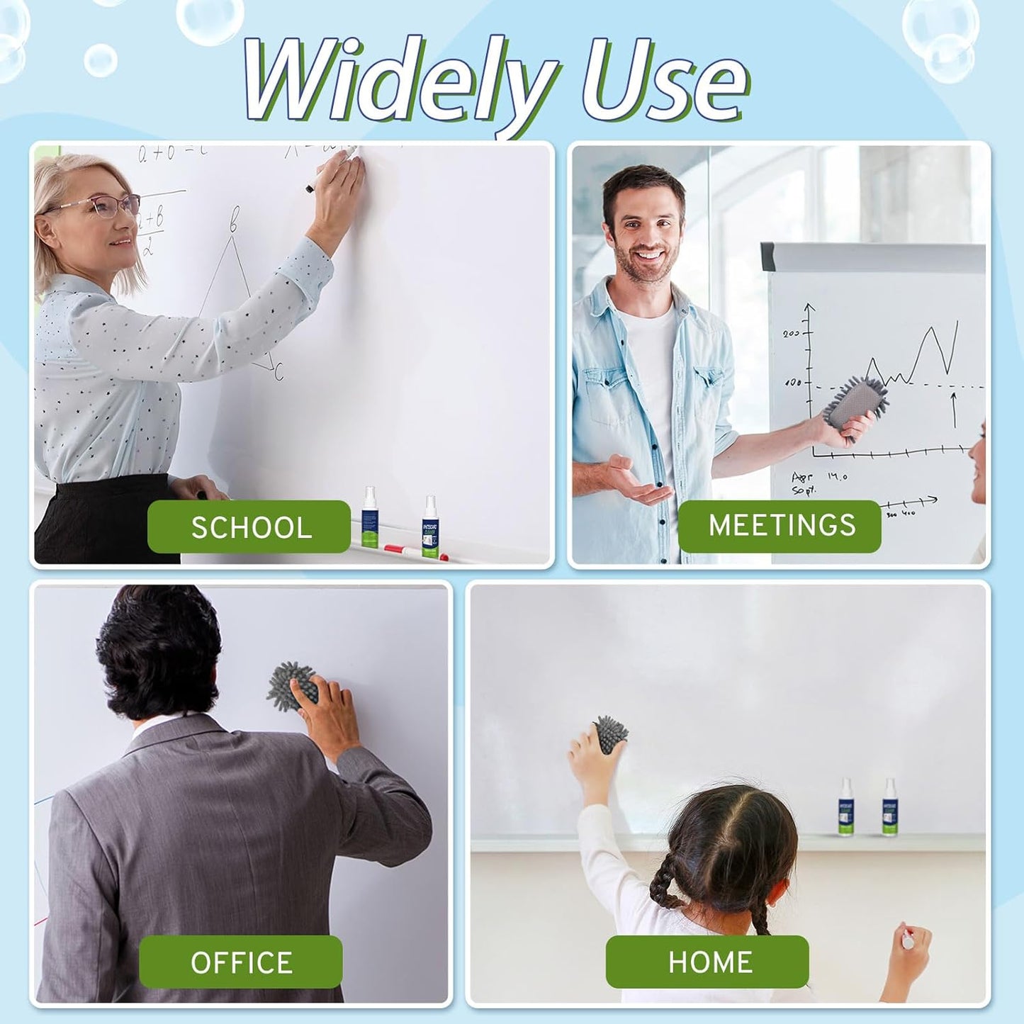 6 Pack Whiteboard Cleaner 3.4 Fl oz White Board Cleaning Spray Dry Erase Board Cleaner with Microfiber Shag Whiteboard Eraser Removes Stubborn Marks from Whiteboard Chalkboard (Grey)
