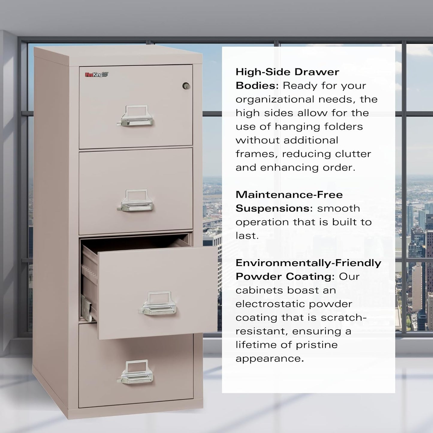 Fireking Fireproof Vertical File Cabinet (4 Letter Sized Drawers, Impact Resistant, Water Resistant), 52.25" H x 17.75" W x 25.06" D, Platinum