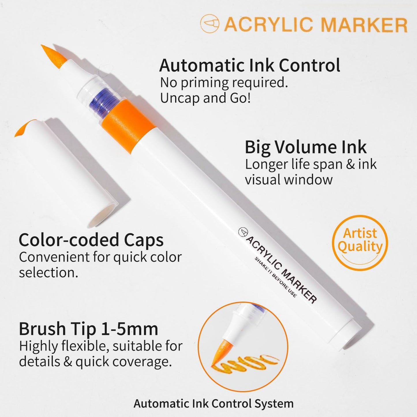 ROSYMENG Acrylic Paint Markers, 154 Colors + 8 Metal Colors - Large Ink Capacity, High Coverage with Brush Tip Acrylic Paint Pens, Suitable for Wood, Glass, Rock, and Fabric - Student School Supplies