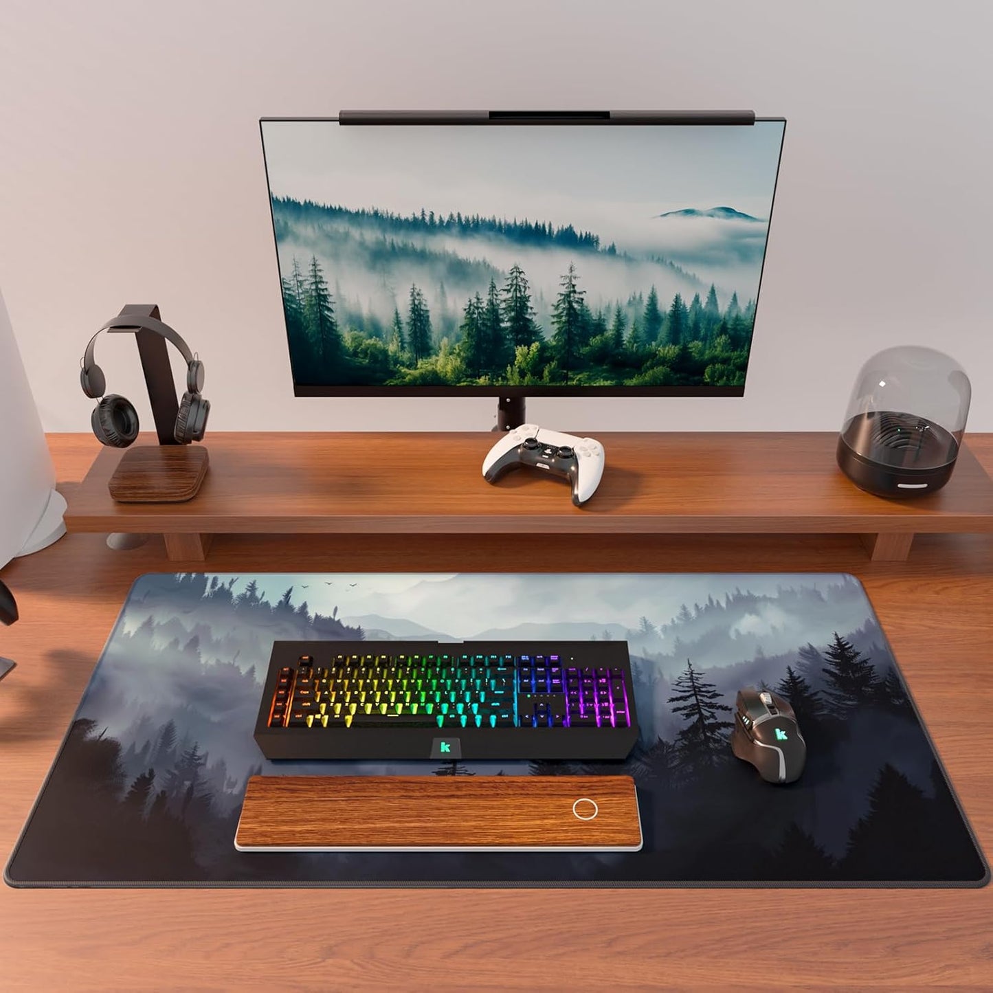 KTRIO Large Gaming Mouse Pad with Stitched Edges, Extended Mousepad with Superior Micro-Weave Cloth, Non-Slip Base, Water Resist Keyboard Pad for Gamer, Office & Home, 31.5x15.7in, Cloud Forest