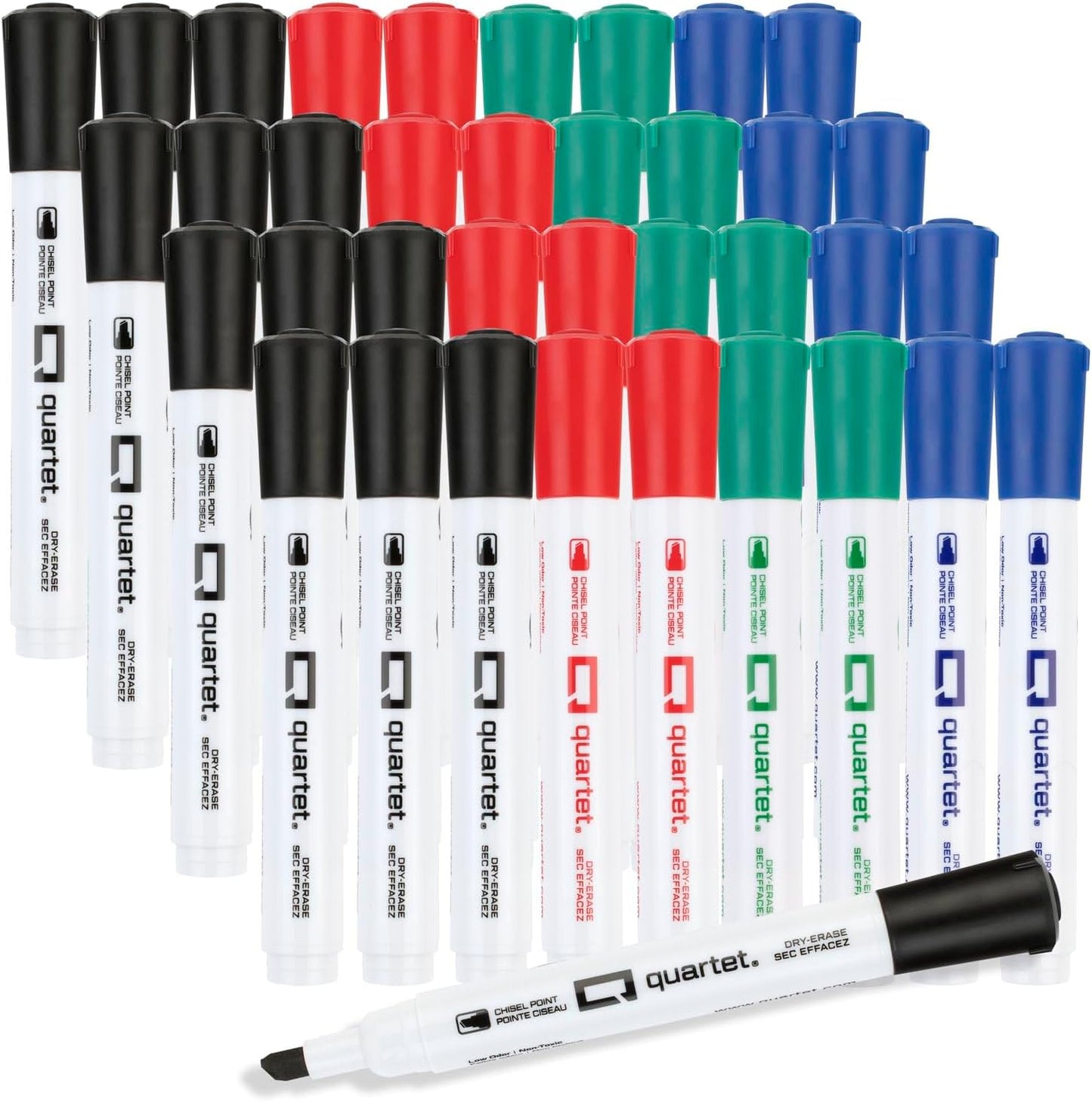 Quartet Dry Erase Markers, Chisel Tip White Board Dry Erase Markers with DryGuard Ink Protection, Office Essentials, Black, Red, Blue, Green, 36 Pack (Q120Z04-R)