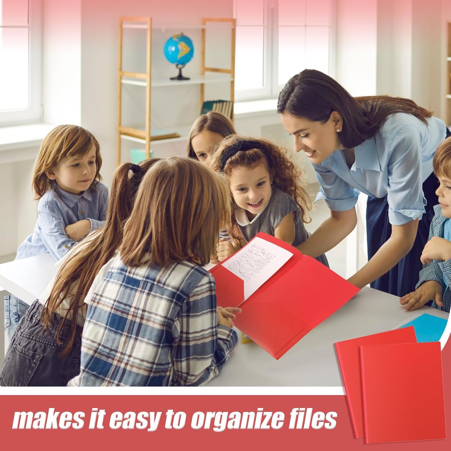 Gueevin 50 Pcs Plastic Folders with Pockets, Back to School Two Pocket Folder Fit Letter Size, Heavy Duty School Business Card Holder for Home Office, 11. 61 x 9. 45 Inches (Red)