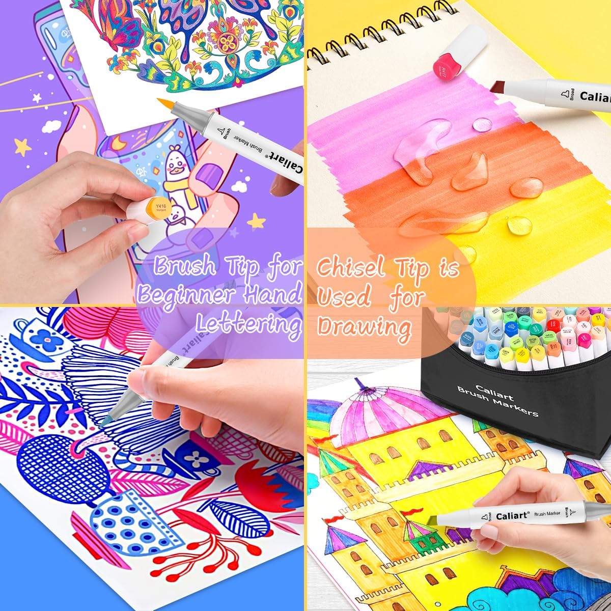 Caliart Alcohol Brush Markers, 51 Colors Dual Tip Artist Brush & Chisel Tip Sketch Art Markers, Aesthetic Cute Preppy Stuff School Supplies, Pens for Lettering Cards Drawing Mothers Day Gift for Mom