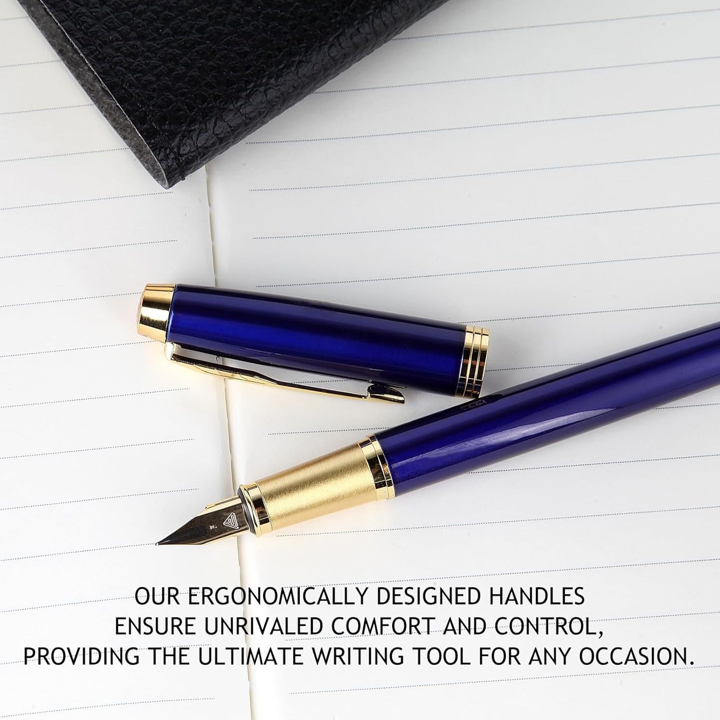 Fountain Pen,luxury pens,Fine point smooth writing pens for journaling fancy pens with Gift Case 10 black ink cartridges an ink converte nice pens writer gifts(Bule)