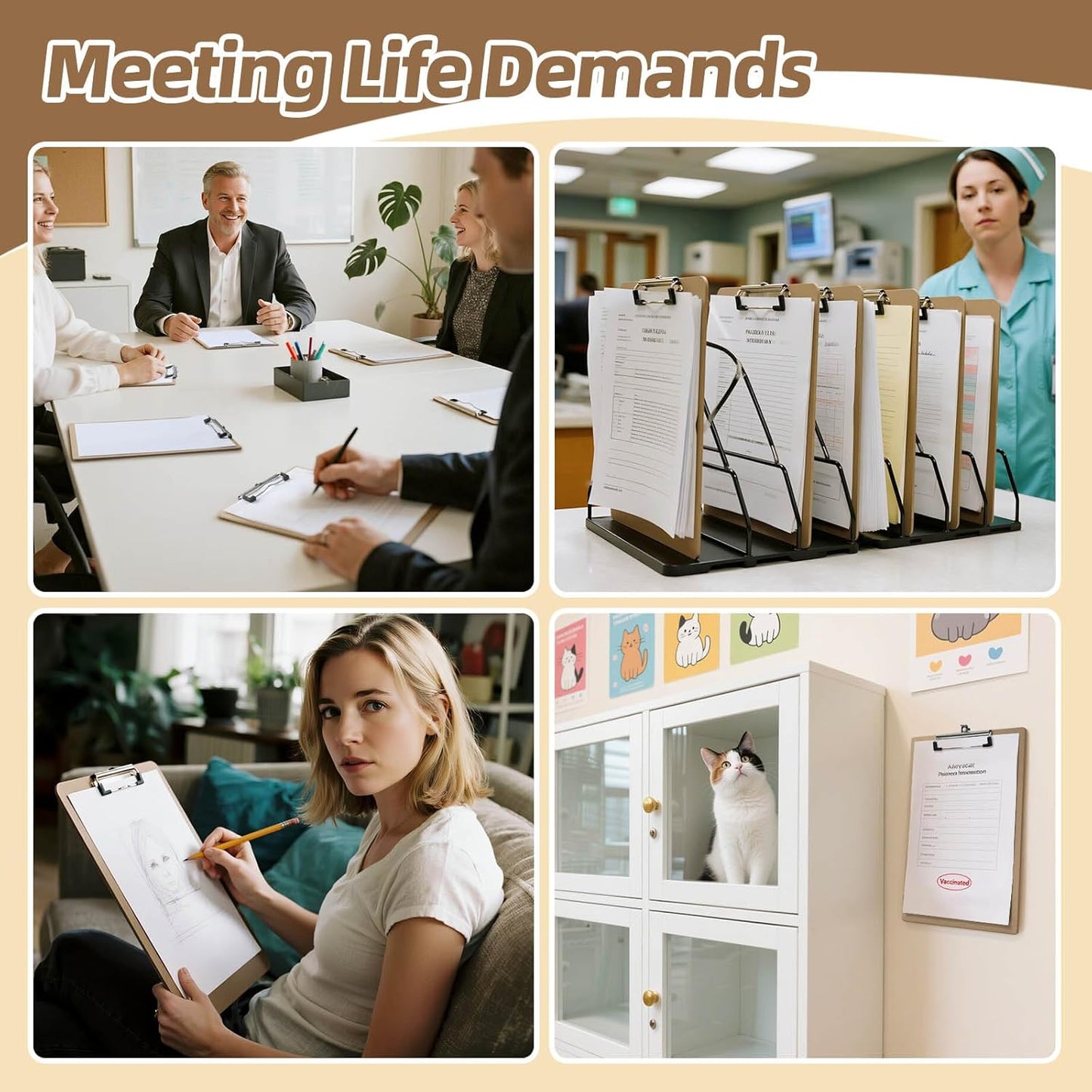 HappyHapi 20 Pack Clipboard 8.5 x 11 Letter Size Clip Boards Bulk, A4 Wooden Hardboard Office Clipboards Pack for Classroom, Work-Meetings, Brown