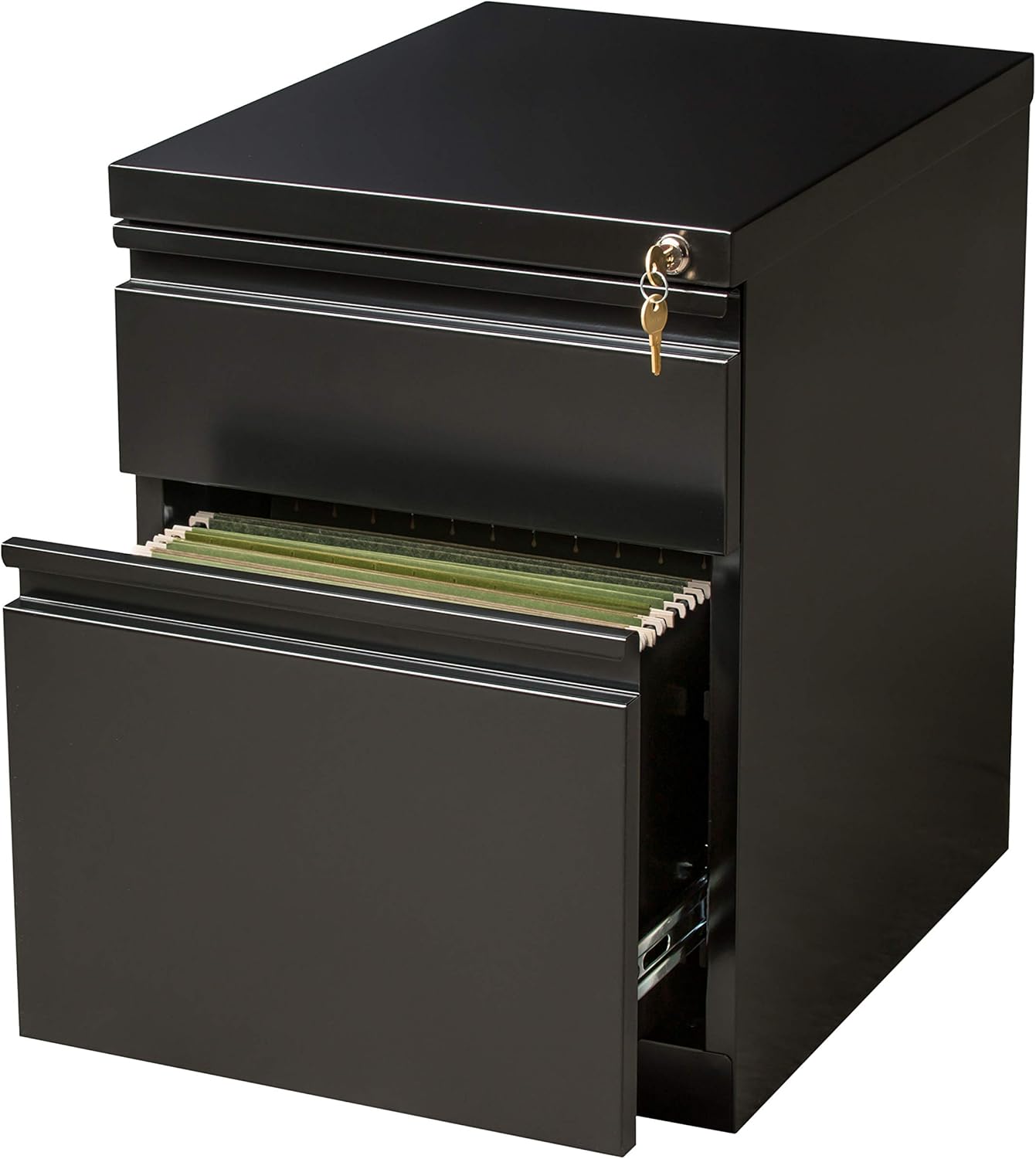 20 Inch Deep Metal 2 Drawer Box-File with Full Pull, for Home and Office, Holds Letter Width Hanging Folders Mobile Pedestal, Black