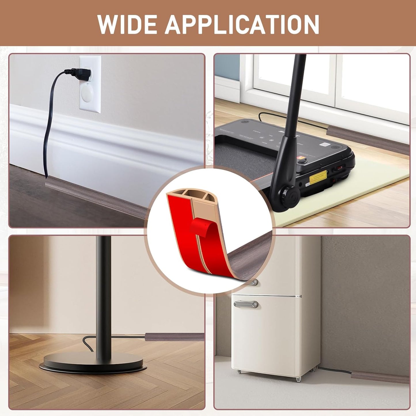 Floor Cord Cover Self Adhesive Cord Hider Floor Extension Cord Covers for Floor Power Cord Protector Cable Management Prevent Cable Trips Cable Cavity 0.59" W x 0.31" H (Brown Walnut Wood, 3.3Ft)