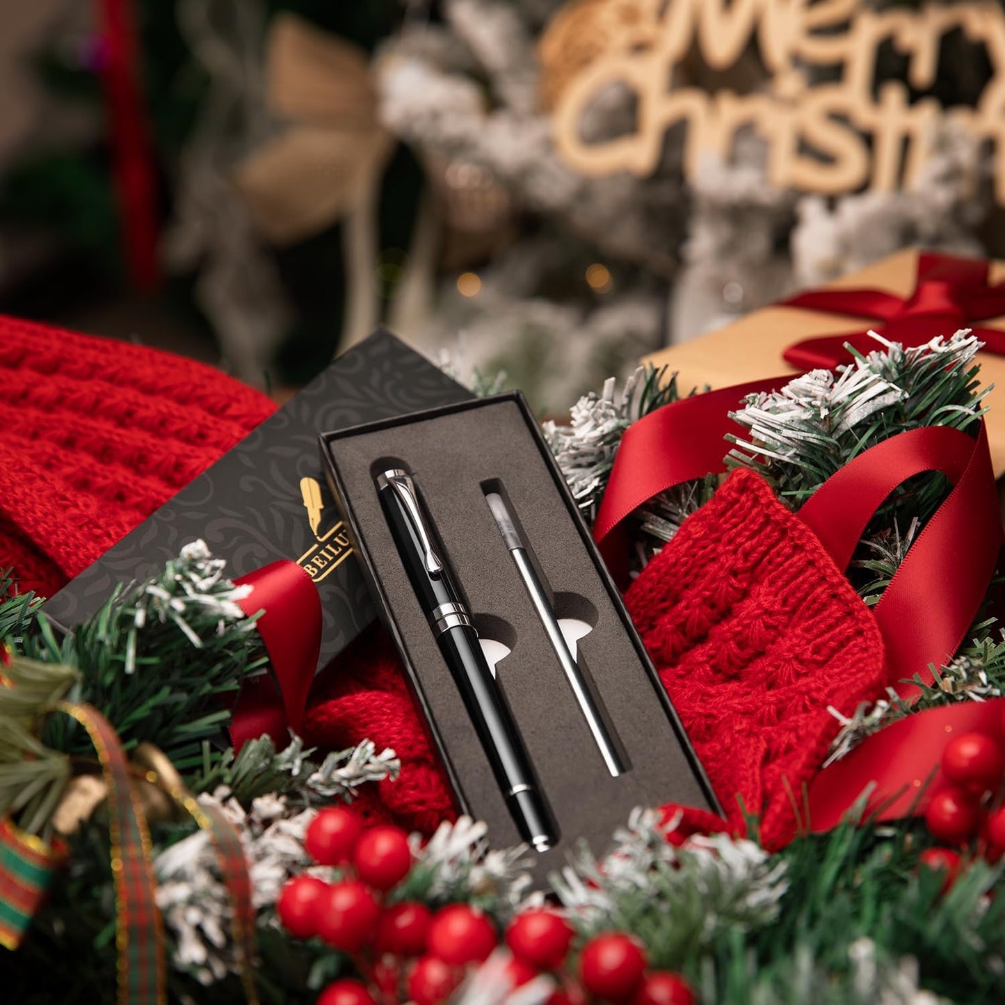 BEILUNER Ballpoint Pens, Stunning Black Chrome Ballpoint Pen with Silver Trim, Best Ball Pen Gift Set for Men & Women, Professional, Executive, Office, Fancy Pen-Gift Box With 0.5mm Extra Black Refill