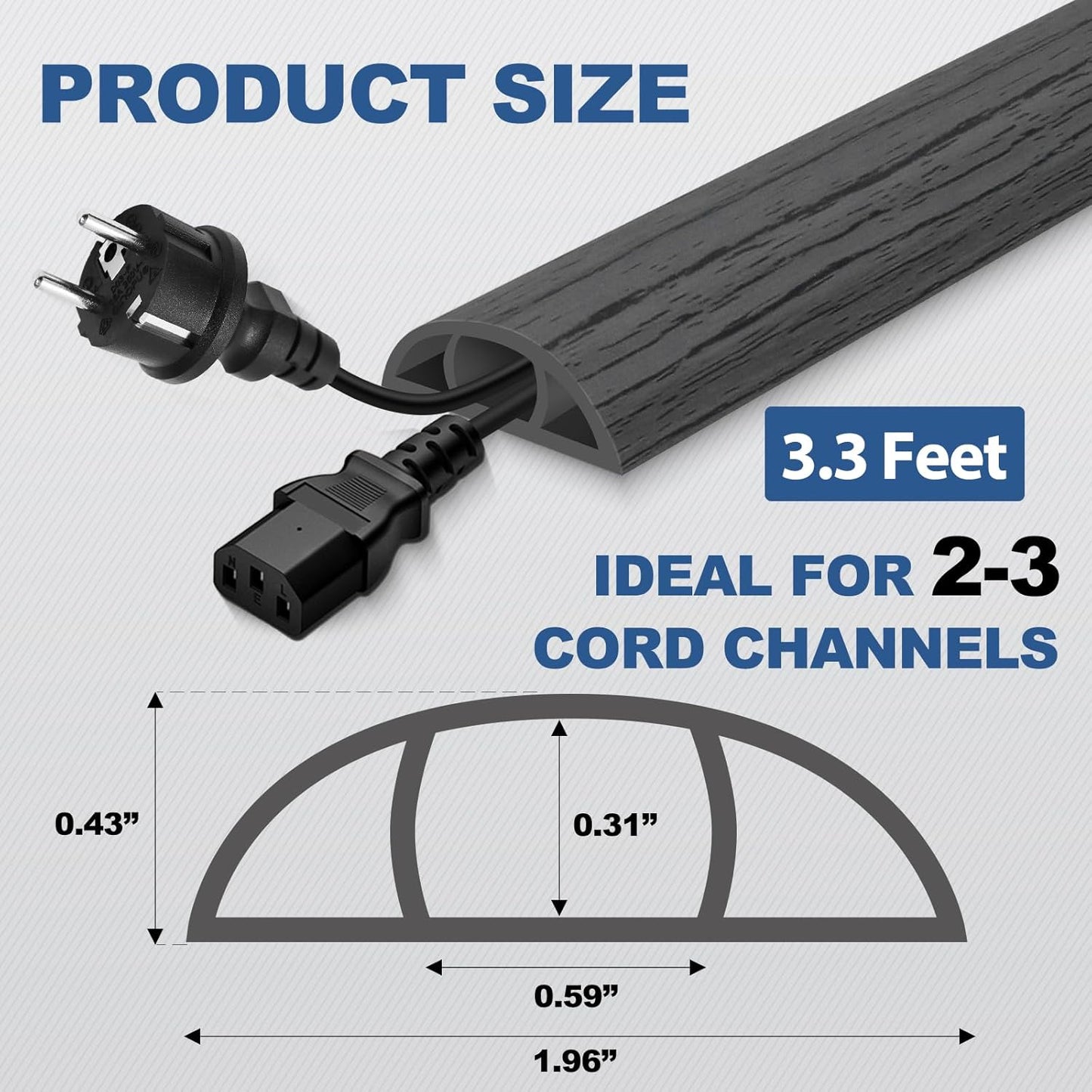 Floor Cord Cover for Wires on Floor Self Adhesive Cord Hider Floor Cable Management Wire Covers for Cords Protector Prevent Cable Trips Cord Cavity W 0.59" x H 0.31", Deep Gray Wood, 3.3Ft