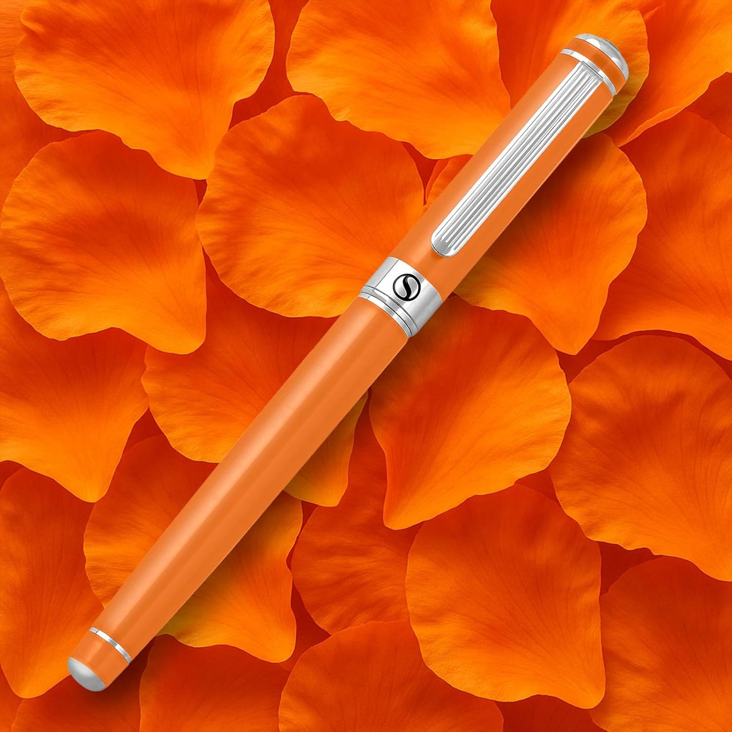 Scriveiner Orange Rollerball Pen - Stunning Luxury Pen With Chrome Finish, Schmidt Ink Refill, Best Roller Ball Gift Set for Men & Women, Professional, Executive Office, Nice Pens