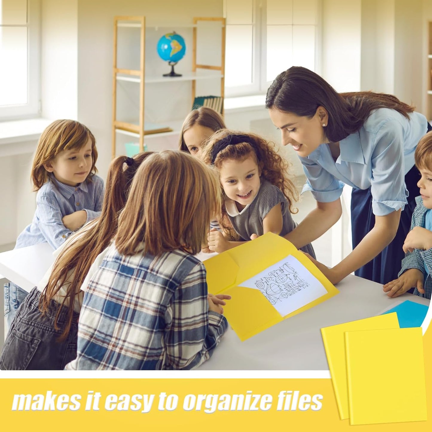 Gueevin 300 Pcs Plastic Folders with Pockets, Two Pocket Folder Fit 8.5 x 11 Inch Letter Size Paper, Heavy Duty School Folders Business Card Holder for Home Office School Bussiness (Yellow)