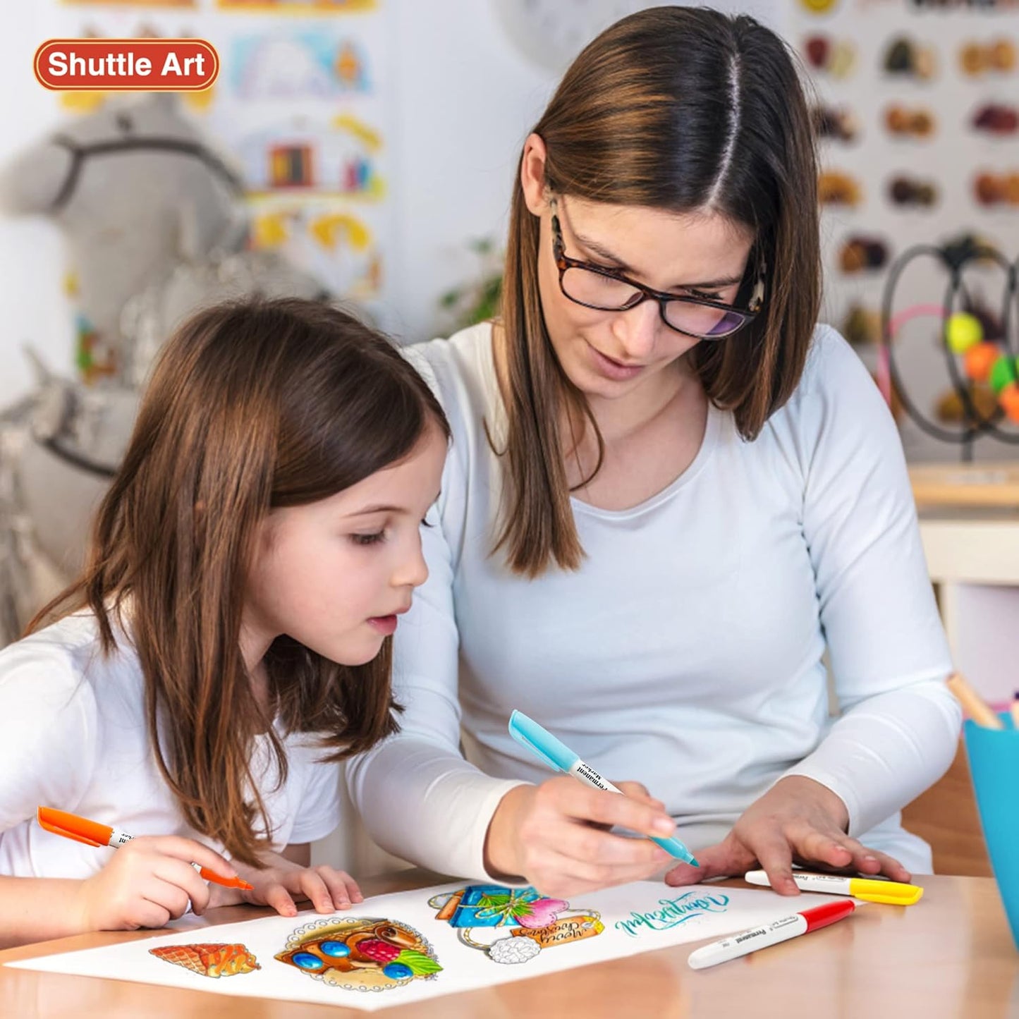 Shuttle Art 30 Colors Permanent Markers, Fine Point, Assorted Colors, Works on Plastic,Wood,Stone,Metal and Glass for Kids Adult Coloring Doodling Marking