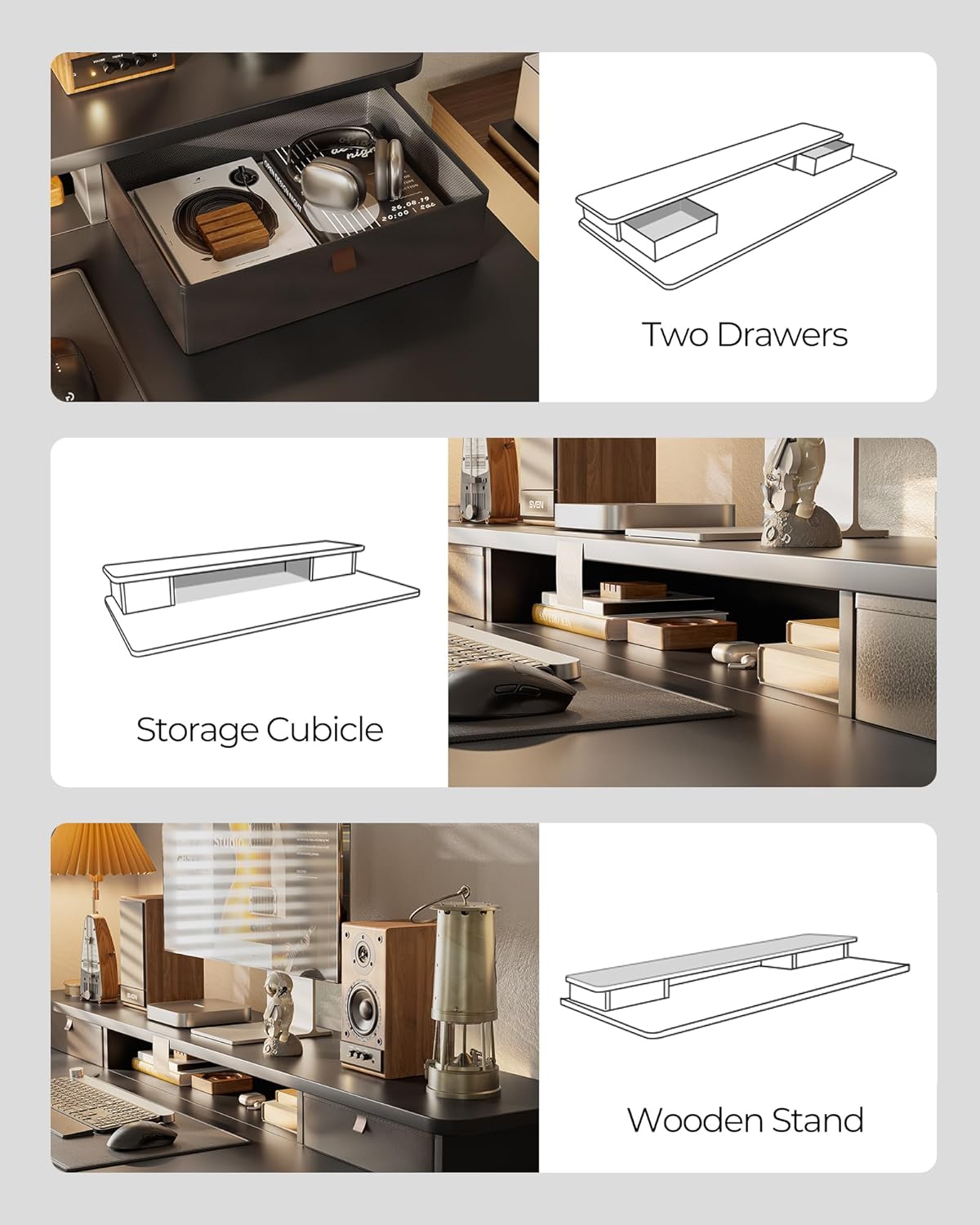 FEZIBO 60 x 24 Inch Height Adjustable Electric Standing Desk with Double Drawer, Computer Desk, Home Office Stand Up Table with 4 Height-Adjustable Feets & 2 Hooks, Black