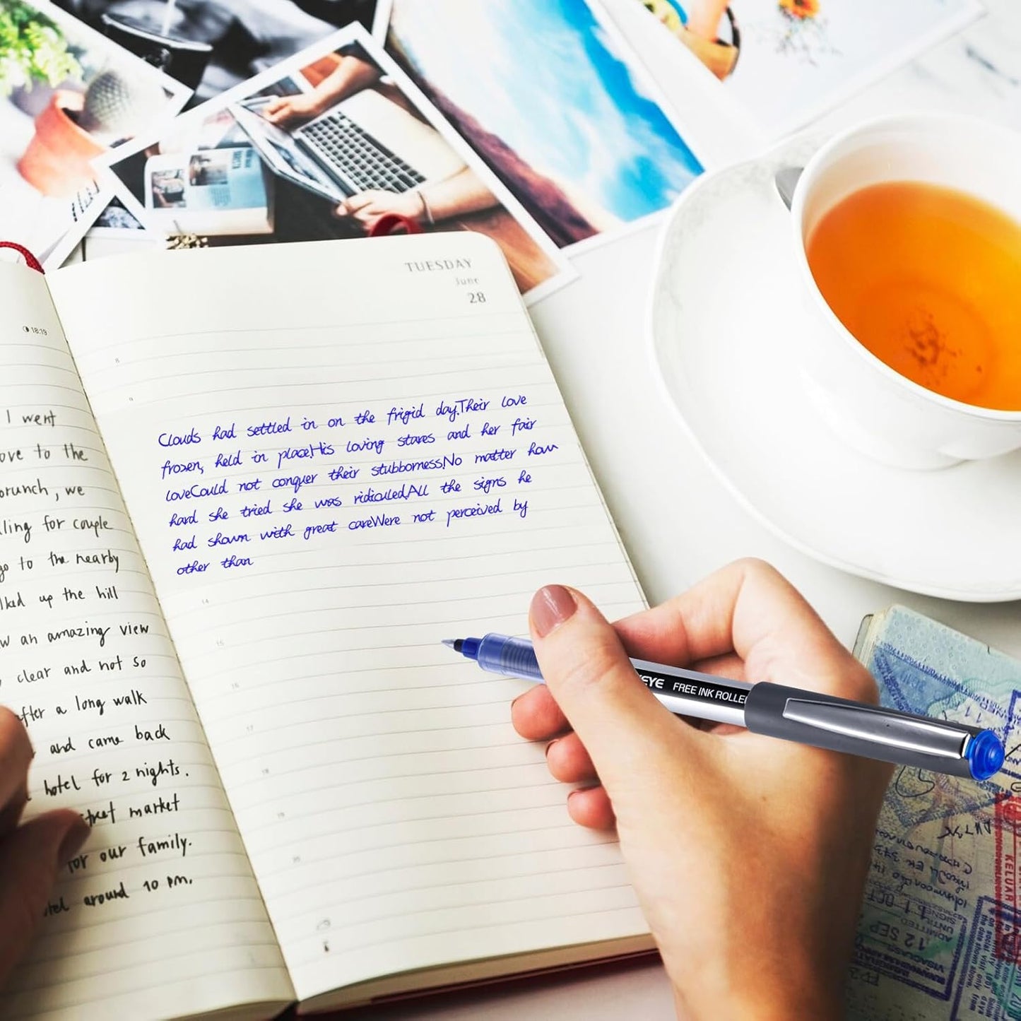 EYEYE 25 Pack 0.5mm Blue Rollerball Pens Extra Fine Point Quick Dry, Liquid Ink Pens Fine Point Smooth Writing Pen for Journaling, Note Taking, Office, School Supplies