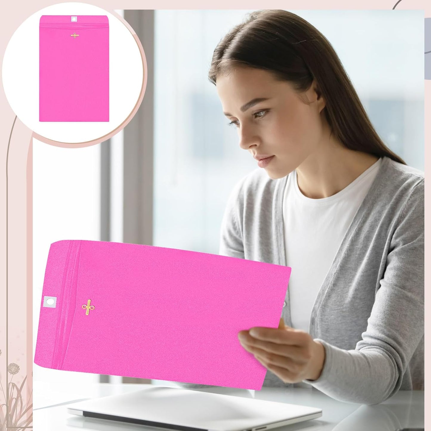 Geyee 100 Pcs Clasp Manilla Envelopes 9 x 12 Inch Gummed Colored Envelopes for Storing or Mailing for Home Office Business Supplies(Rose Pink)