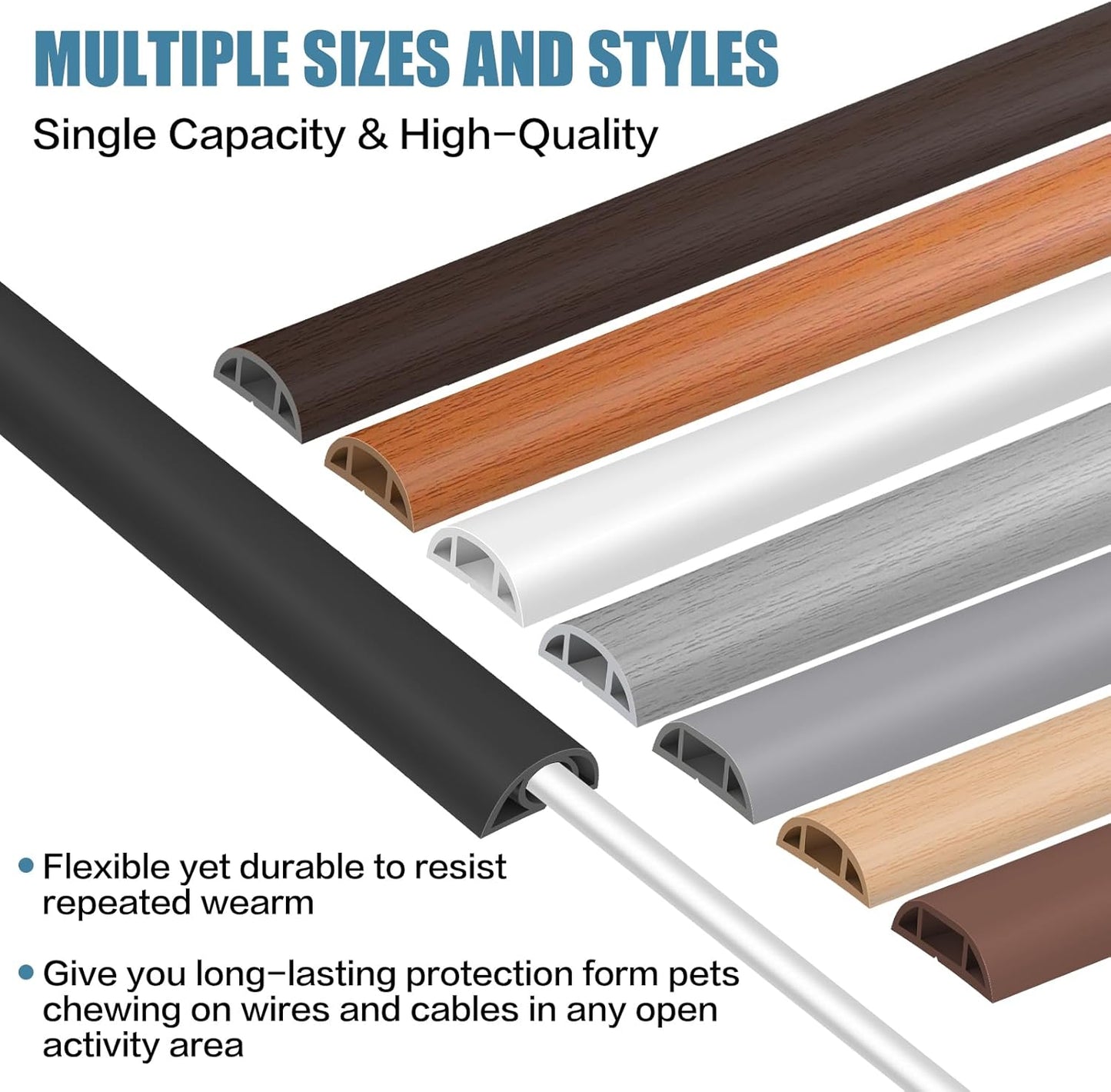 Floor Cord Covers for Wires 12FT Cable Hider Wire Cover Self Adhesive Cord Hider Floor for Offices, Homes, Workshops, Warehouses Cable Cavity 0.3" W x 0.3" H