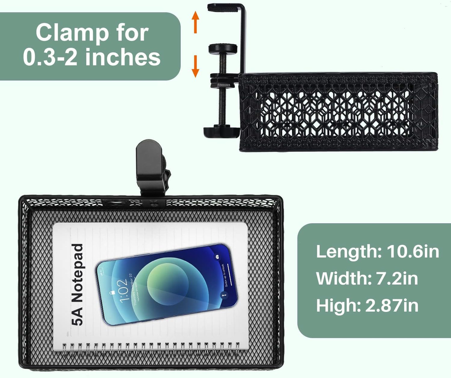 ROSYLINE Drawer Under Desk Storage Organizer, Clamp on Desk Drawer, Under Desk Storage, Clamp Drawer Basket, Hanging Desk Storage, Under Desk Mount Tray, Suitable for Multiple Scenes (Black)