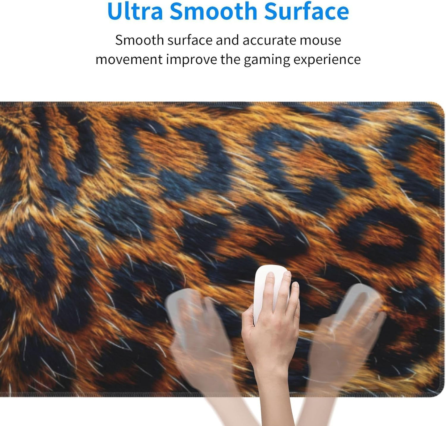 Gaming Mouse Pad, Large Non-Slip Rubber Base Mousepad, Keyboard Mouse Mat, Desk Pad with Stitched Edges, 31.5x11.8inch, Leopard-Skin Pattern