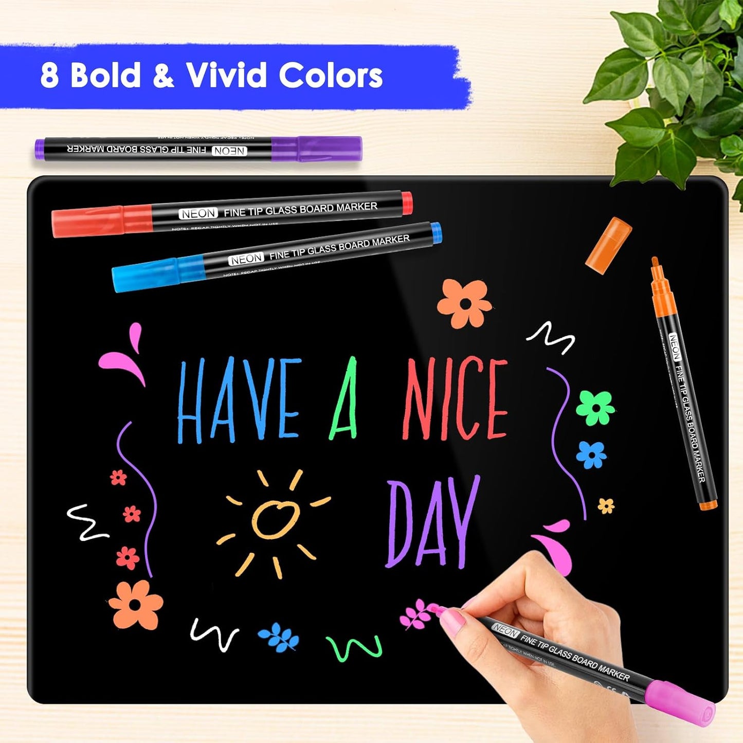 maxtek Neon Dry Erase Markers Fine Tip,Liquid Chalk Markers for Chalkboard,LED Note Board,Acrylic,First Day of School Board,Glass,Windows,1mm Fine Point,Assorted Colors,9 Count