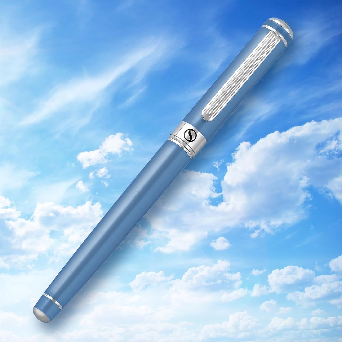 Scriveiner Sky Blue Rollerball Pen - Stunning Luxury PenWith Chrome Finish, Schmidt Ink Refill, Best Roller Ball Gift Set for Men & Women, Professional, Executive Office, Nice Pens