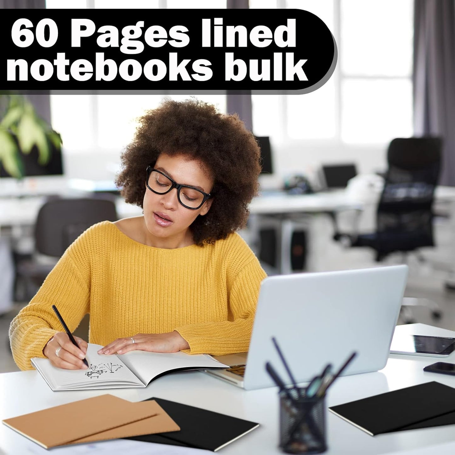 150 Pack Kraft Notebook Journals 5.82 Inch x 4.13 Inch A6 Journal Softcover Notebooks Bulk for Kids Student Writing Sketch Travel Journal Office Notepad with 48 Pages 24 Sheets, Lined (Black, Brown)