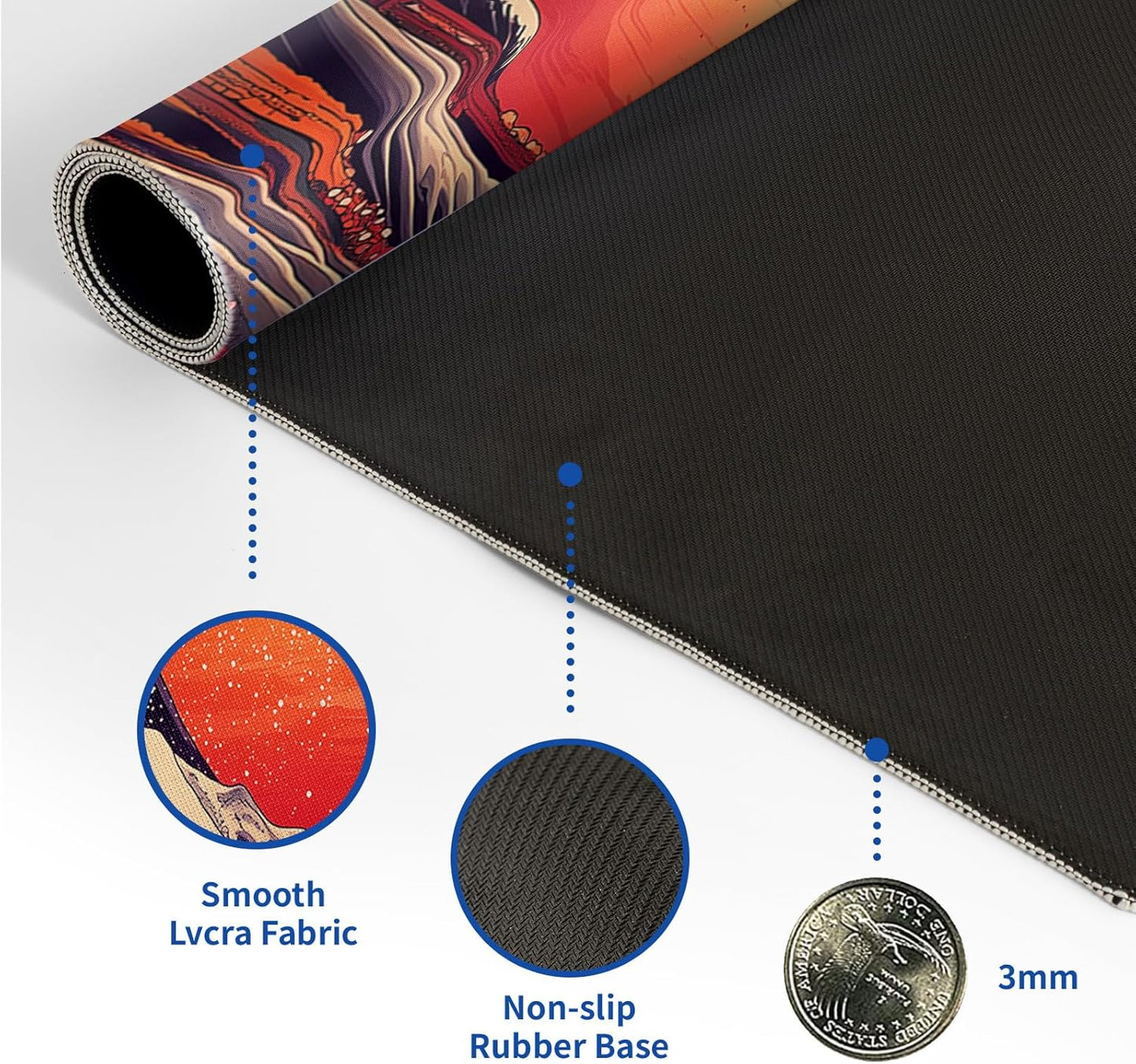 Red Japanese Sea Wave Mouse Pad Abstract Red Mouse Pad 31.5x11.8 Inch Texture Non-Slip Rubber Base Large Mousepad Stitched Edges Keyboard Mouse Mat Desk Pad for Office and Home