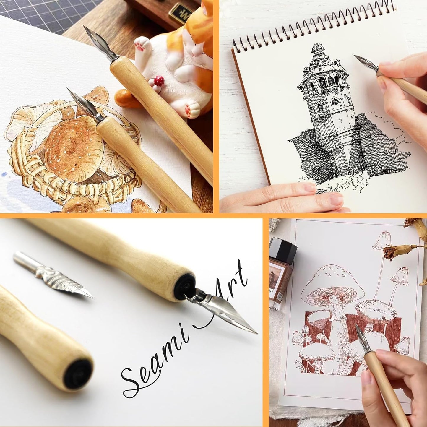 Nib Pen Holder Set, Pack of 10 Comfortable Grip Smoother Comic Dip Wooden Pen Nib Holder for Beginners Professional Art Painting English Calligraphy and Comic Creation(Log Color)