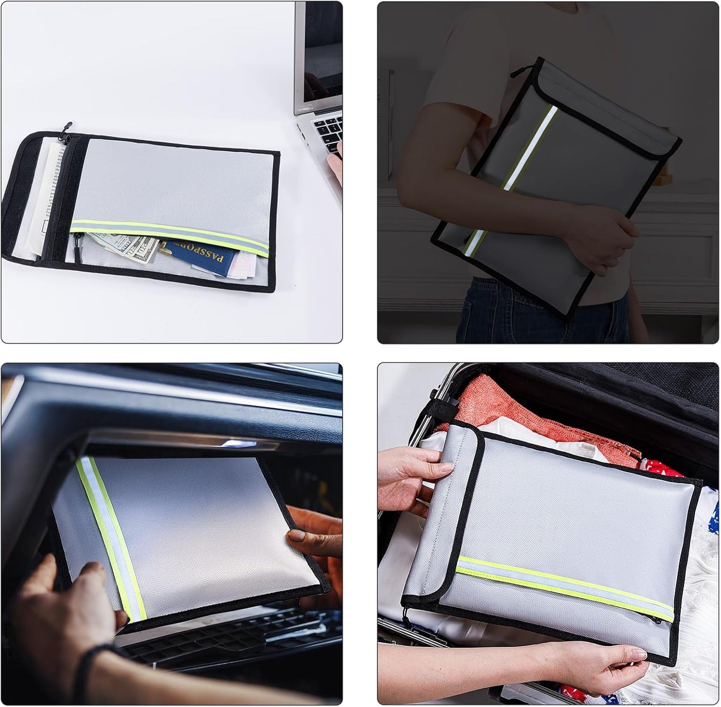 Fireproof Document Bag 3 Pack (15"x11", 13"x10", 10"x8") ā Fireproof & Waterproof Money Bags with Zipper & Reflective Strip | Document Holder for Cash, Passports, Birth & Marriage Certificates