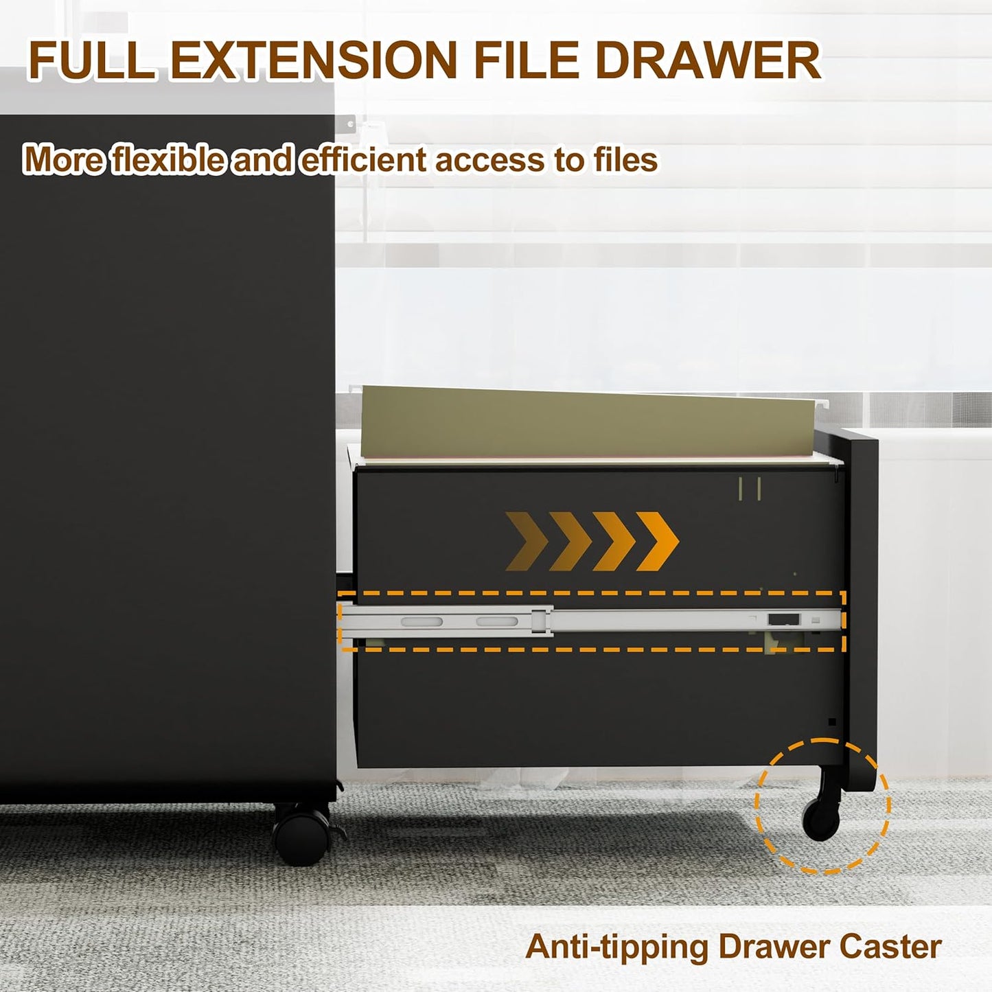 2 Drawer File Cabinet with Lock and 4 Keys, Mobile Metal Filing Cabinet, File Cabinets for Home Office, Under Desk, Pre-Assembly, File Drawer, Letter/Legal/A4 Hanging File Folders