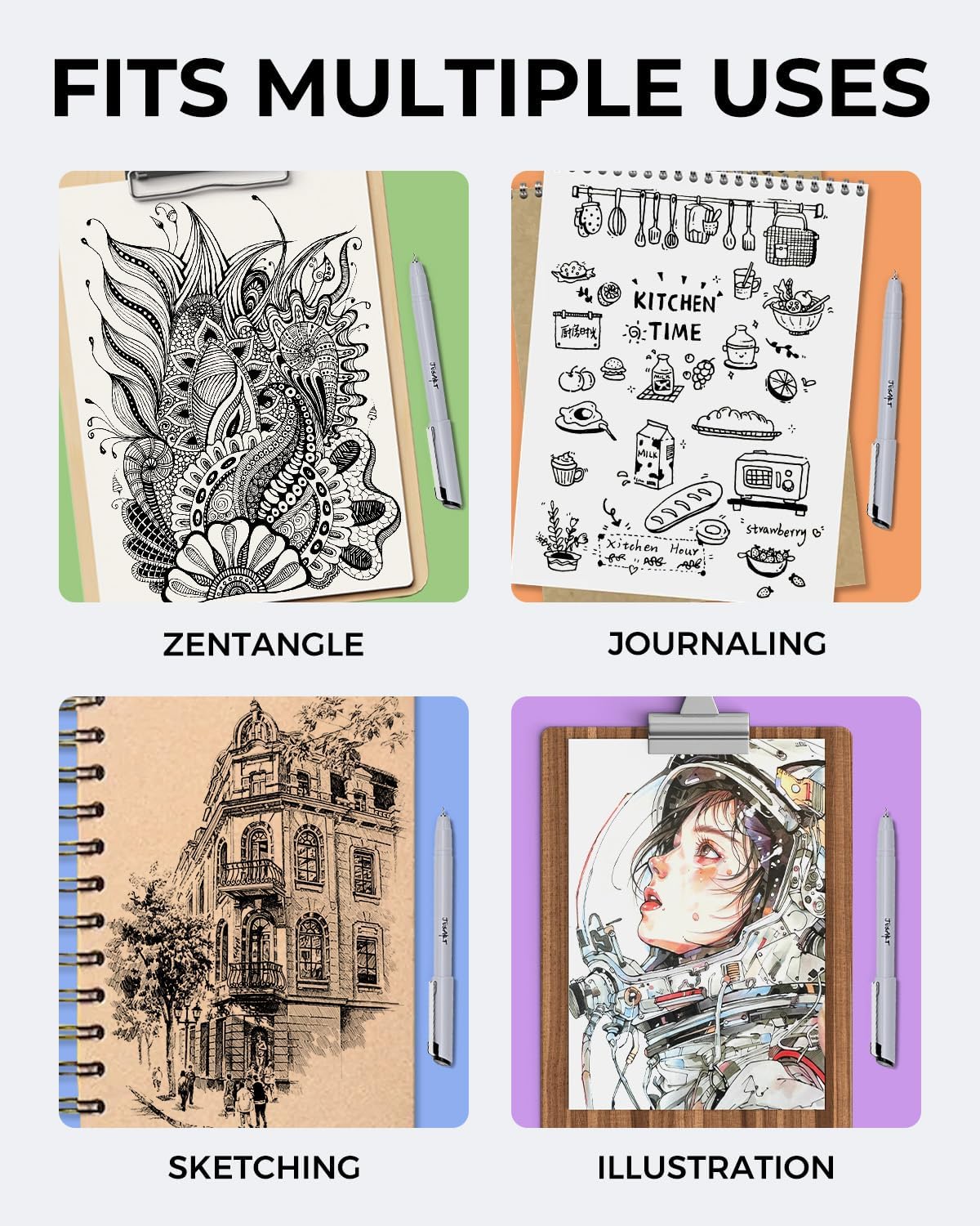 JusArt Fineliner Pens, 6 Pcs, 0.25mm Fine Point, No Bleeding, Waterproof Black Pigment Ink Pens for Artists Beginners, Illustration, Writing, Journaling, Crafters, Technical Drawing pens