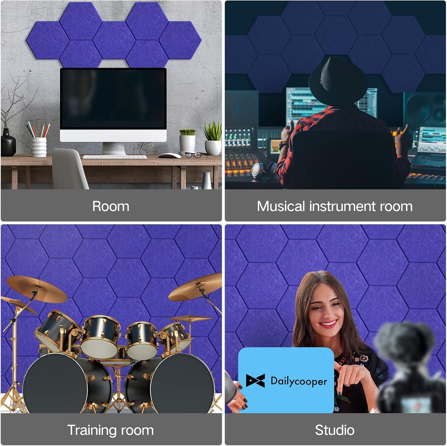 12 Pack Self-adhesive Acoustic Panels 12" X 10" X 0.4" - Sound Proof Foam Panels with High Density, Hexagonal Design, Flame Resistant, Absorb Noise and Eliminate Echoes(Telecom Blue)