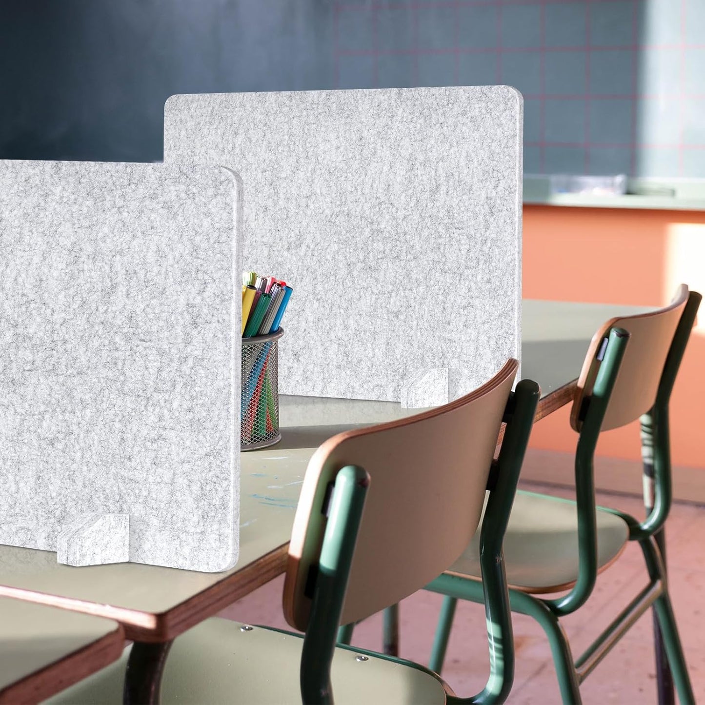 2 Pack Acoustic Desk Dividers - 24" x 20" Freestanding Privacy Panels Set with Noise - Reducing Design Cubicle Sound Proof, Ideal for Office, Classroom, and Home (Silver Gray)