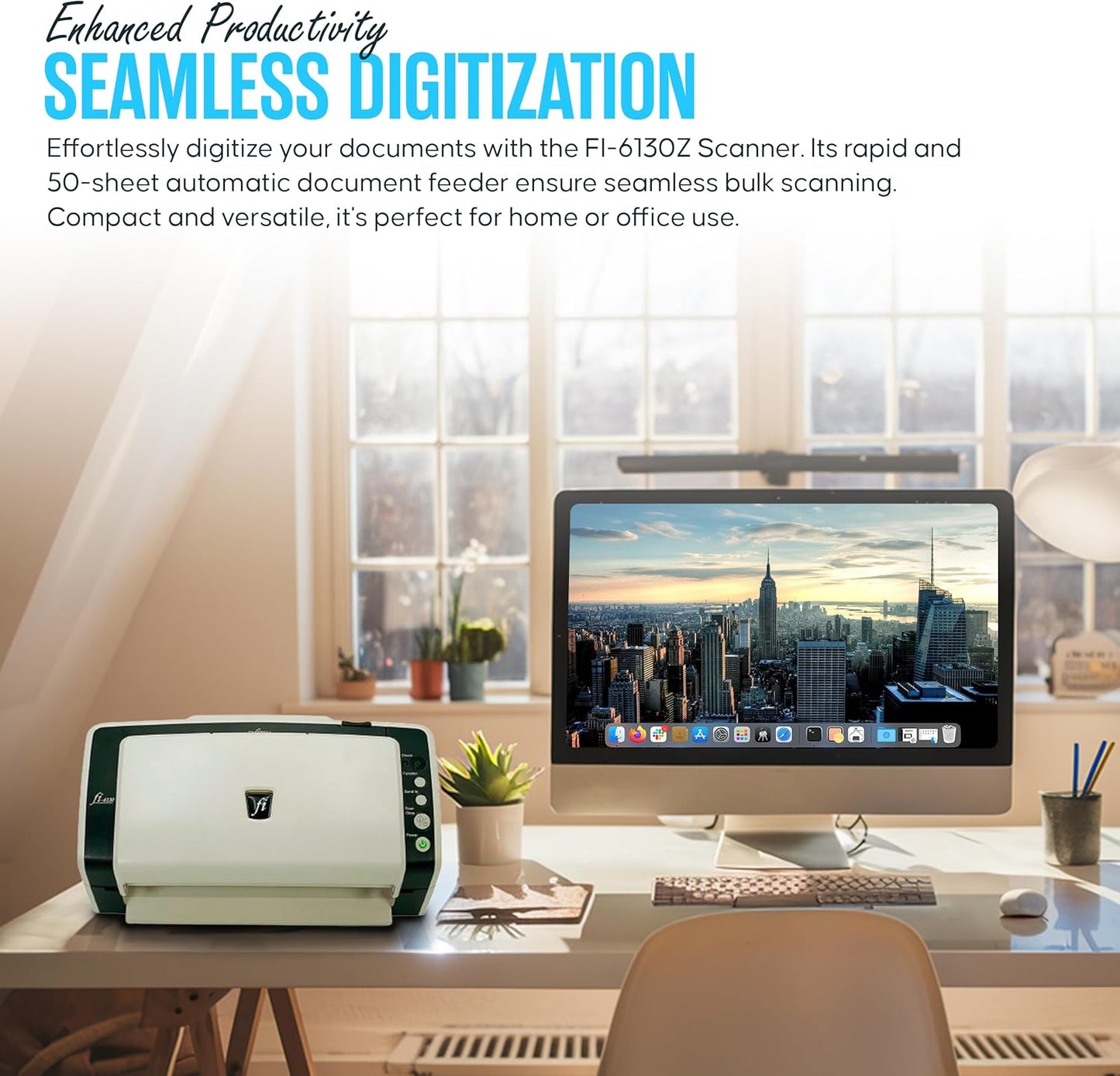 FI-6130Z Fujitsu Duplex Sheet-Fed Receipt Document Scanner with 24V & USB 2.0 Cable (Renewed)