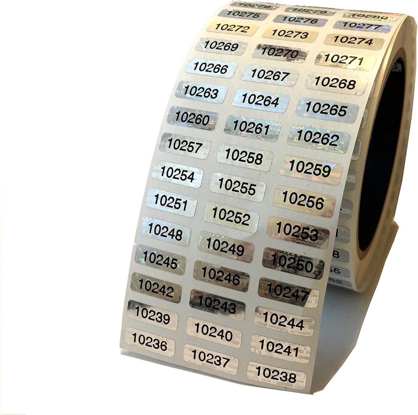 2,000 Silver Hologram Numbered TamperMax Tamper Evident Security Label Holographic Seal Sticker, Size 0.75" x 0.25" (19mm x 6mm).