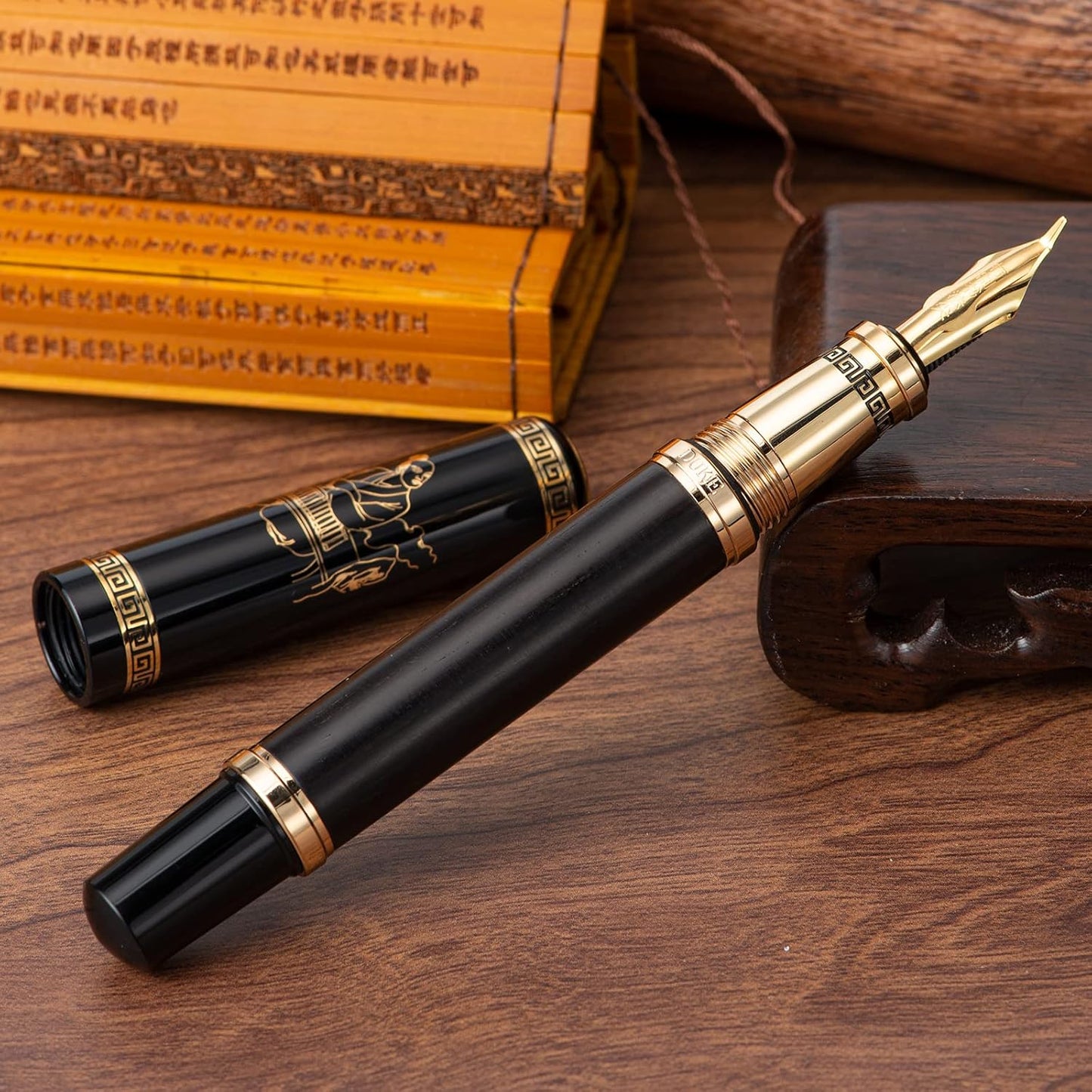 Lanxivi Duke Fude Pen Bent Nib Ebony, Sima Qian Memorial Fountain Pen Medium to Broad Art Drawing Calligraphy Handwriting Pen