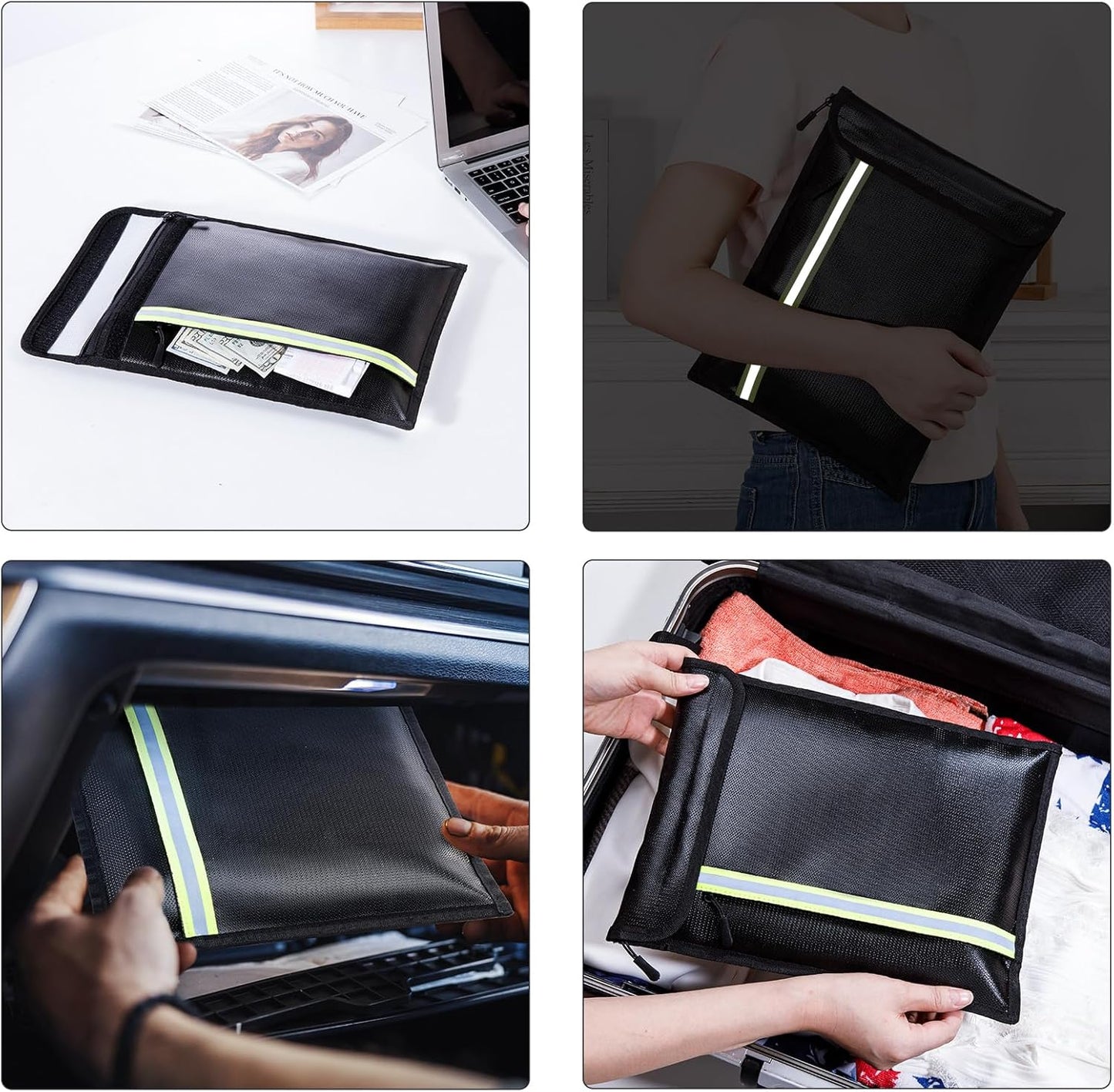 Fireproof Document Bag 3 Pack (15"x11", 13"x10", 10"x8") ā Fireproof & Waterproof Money Bags with Zipper & Reflective Strip | Document Holder for Cash, Passports, Birth & Marriage Certificates