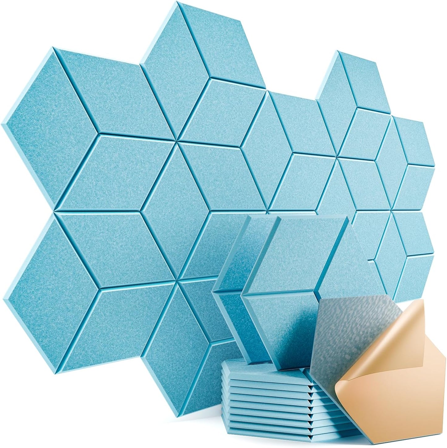 12 Pack Self-adhesive Acoustic Panels 12" X 10" X 0.4" - Sound Proof Foam Panels with High Density, Y-Lined Design, Flame Resistant, Absorb Noise and Eliminate Echoes(Light Blue)