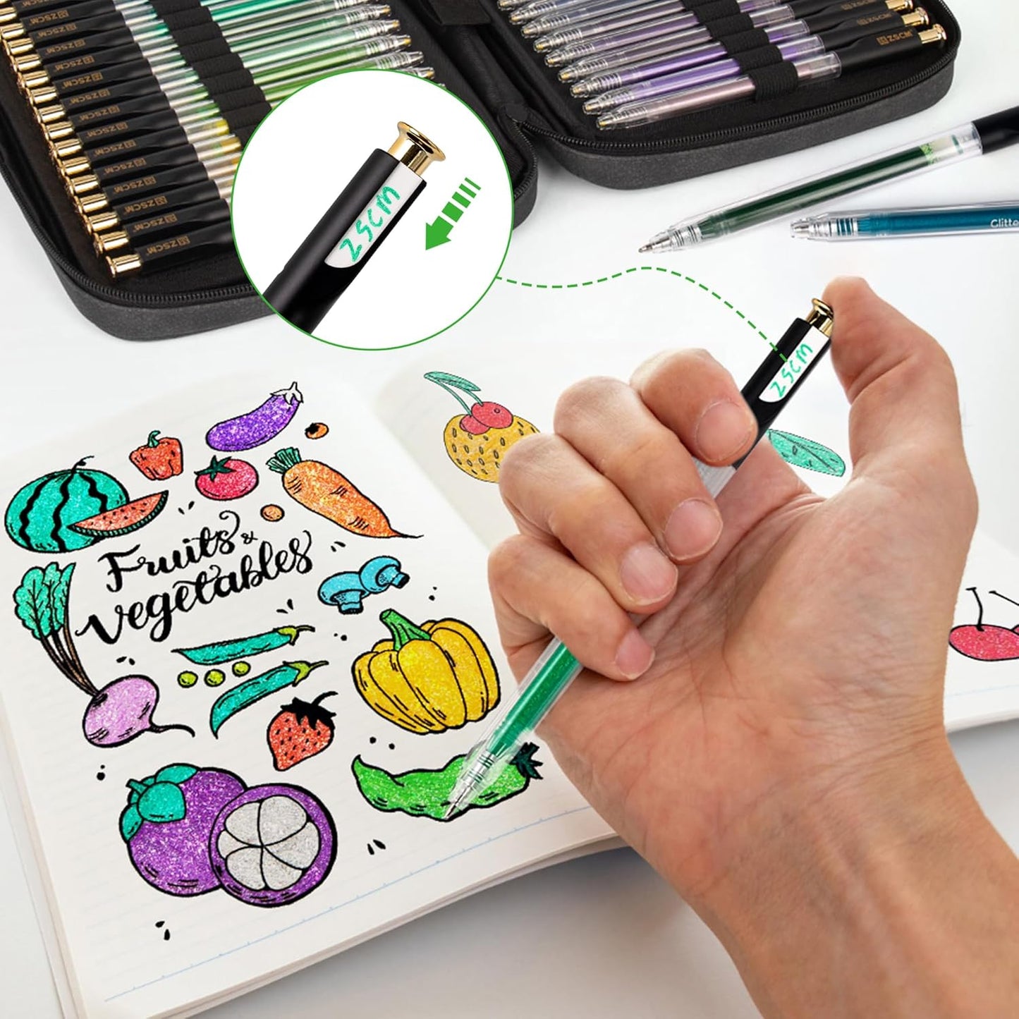 Retractable Glitter Gel Pens,72 Colors Large Capacity Multicolor Glitter Metallic Gel Ink Pens, 1 mm Fine Point Smooth Writing Color Pens for Adult Coloring Book Note Taking Aesthetic Art Supplies