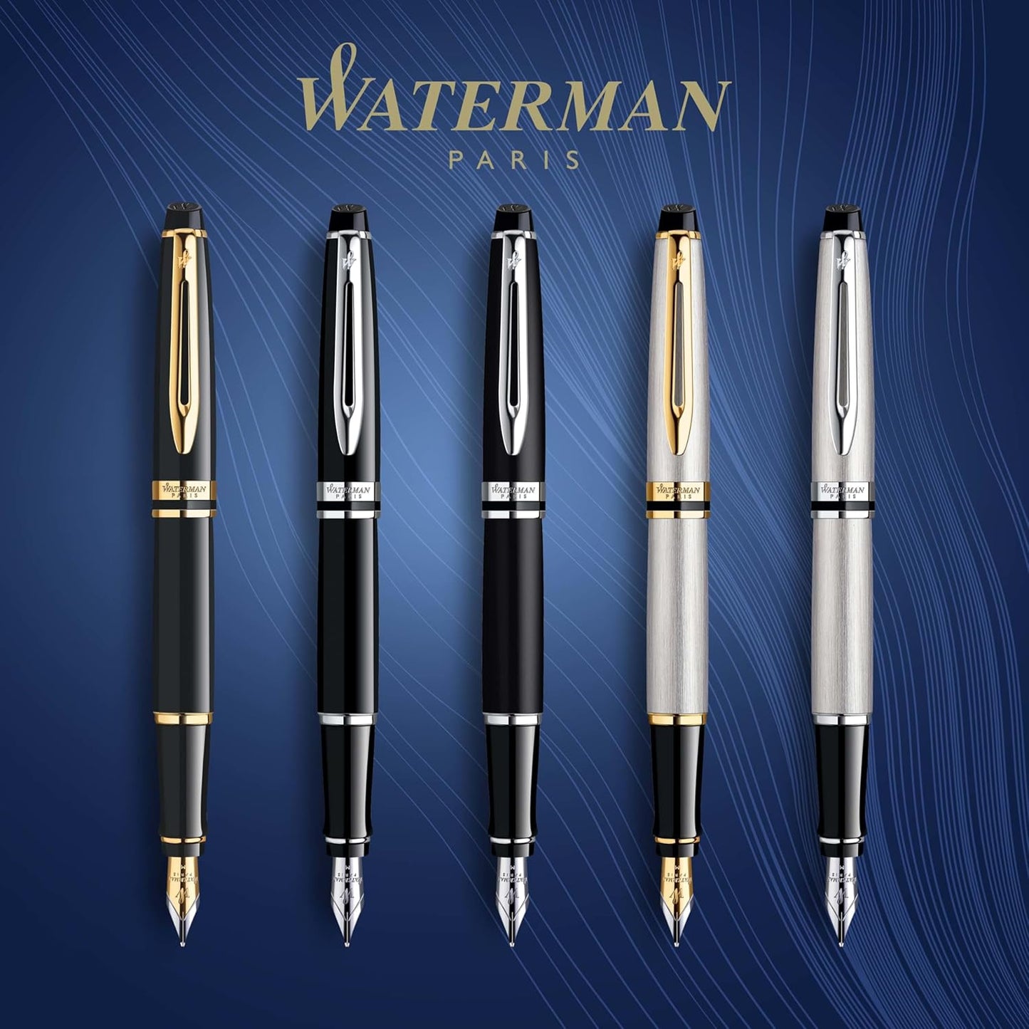 Waterman Expert Fountain Pen, Gloss Black with 23k Gold Trim, Medium Nib, Luxury Pen in Gift Box, Fountain Pen for Writing