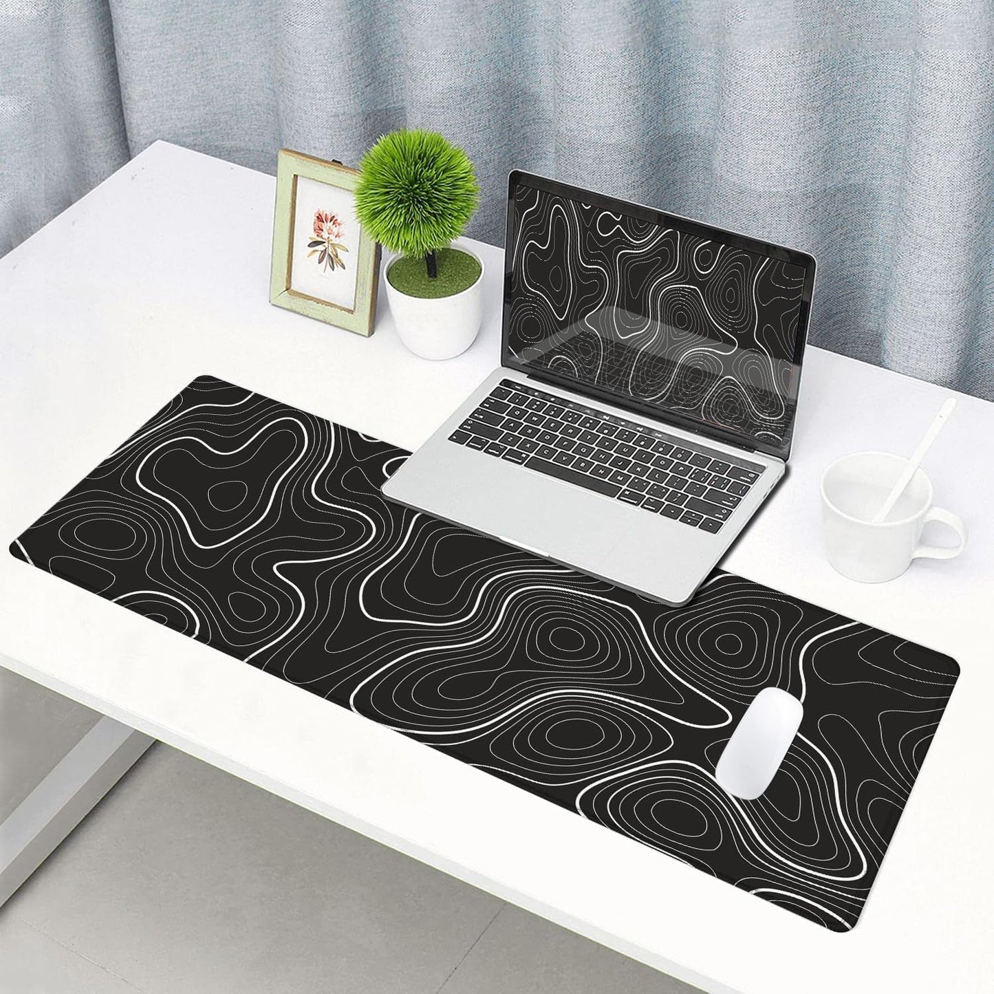 Hokafenle Large Gaming Mouse Pad, XL Extended Desk Keyboard Mouse Mat with Stitched Edge, Black Line Non-Slip Computer Mousepad for Office Laptop, 31.5x11.8inch