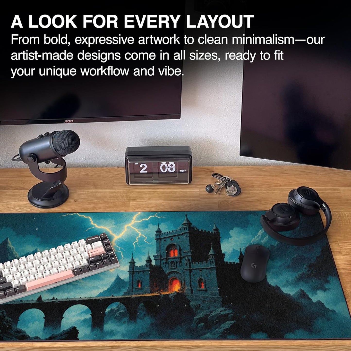 MPCO. Dark Fantasy Large Gaming Desk Pad - 36" x 17" Aeroglyde Fabric Thunder’s Wrath Keep Desk Mats - Non-slip, Washable, Smooth Glide for Precision Gaming & Work