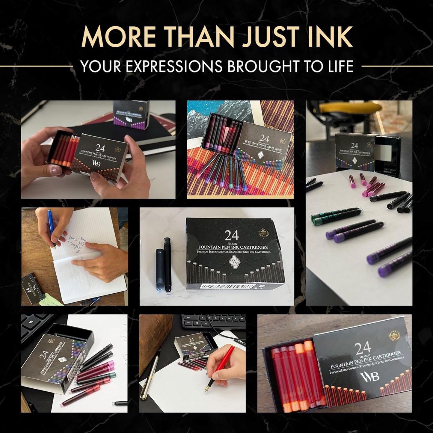 Wordsworth & Black 24 Pack Fountain Pen Ink Refills - Set of 12 Black - 12 Blue Ink Cartridges - International Standard Size - Length APPR 2.3" - Base Diameter APPR 0.24" - Disposable and Generic