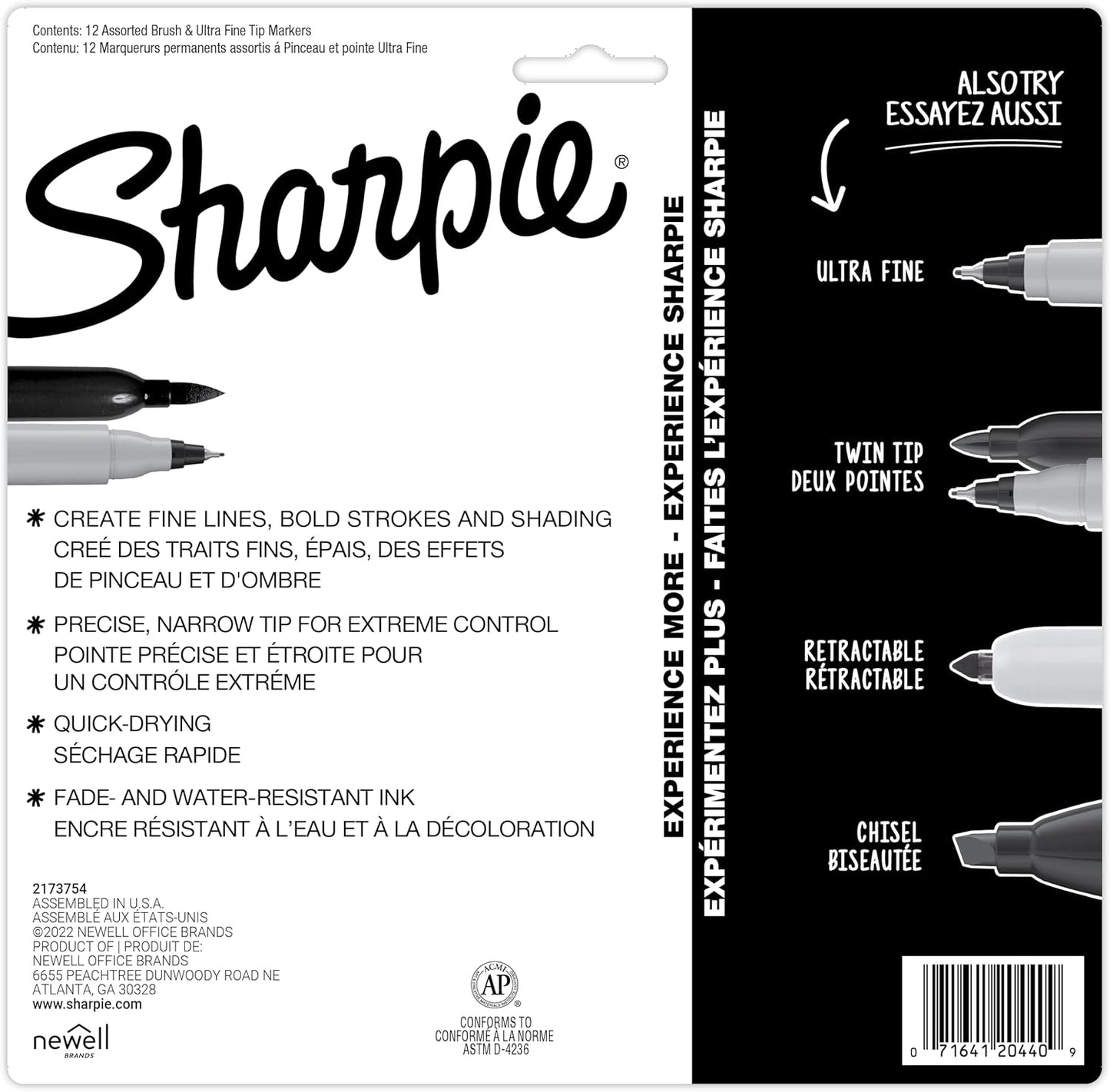 Sharpie Brush Twin Permanent Markers Brush Tip Marker and Ultra Fine Tip Marker Assorted 12 Count